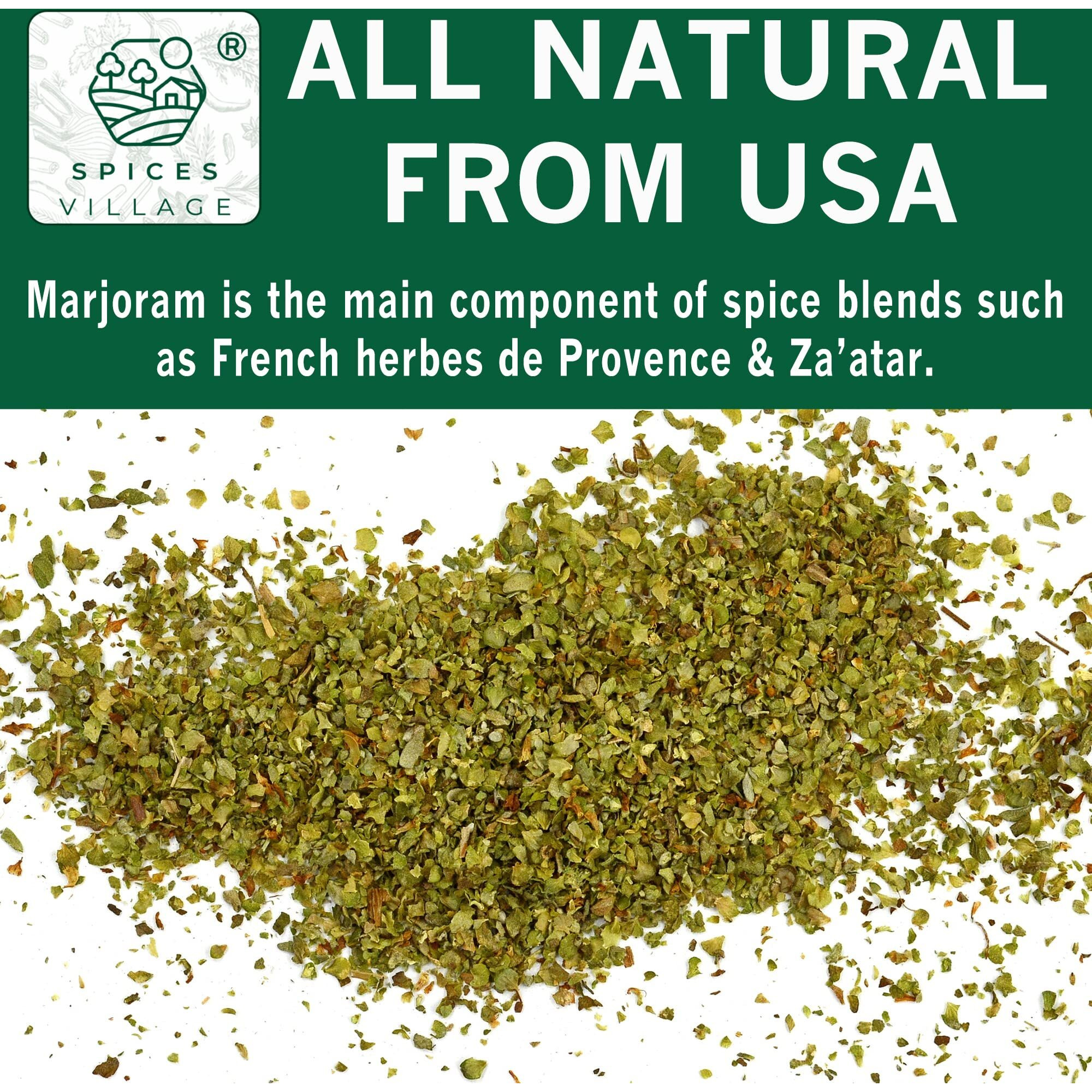 Spices Village Marjoram Leaves [ 1.4 Oz ] - All Natural Fresh Dried Marjoram Herb, Mediterranean Spice Seasoning Herbal Tea - Kosher, Gluten Free, Vegan, Non Gmo, Resealable Bulk Bag