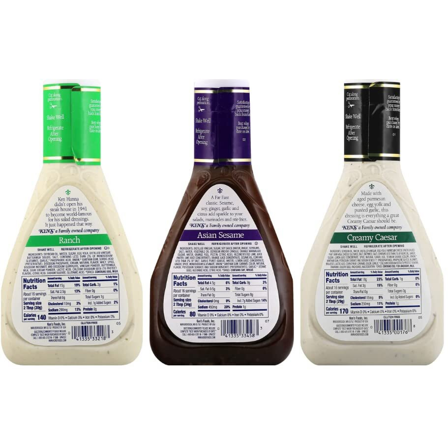 Ken's Steak House Creamy Caesar, Ranch, Asian Sesame Dressing Variety Pack,16 Fl Oz. (Count Of 3)