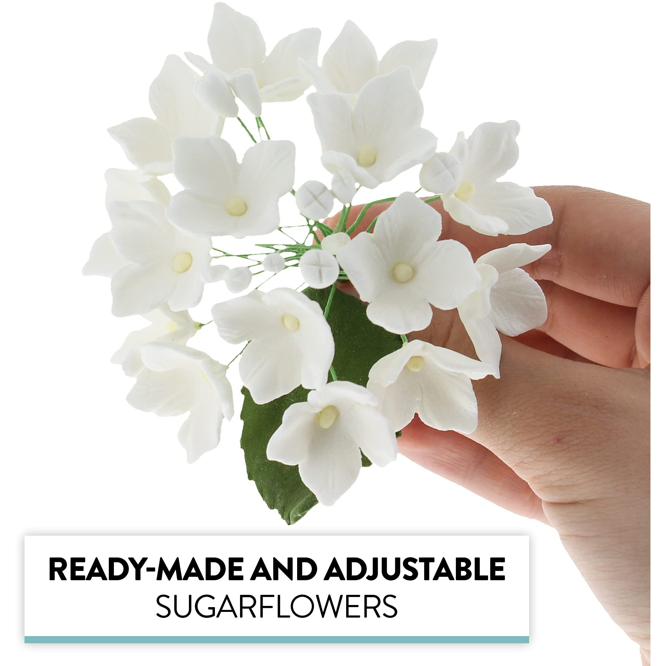 Global Sugar Art Hydrangea Blossoms Sugar Cake Flowers Spray, White, 4 Count By Chef Alan Tetreault