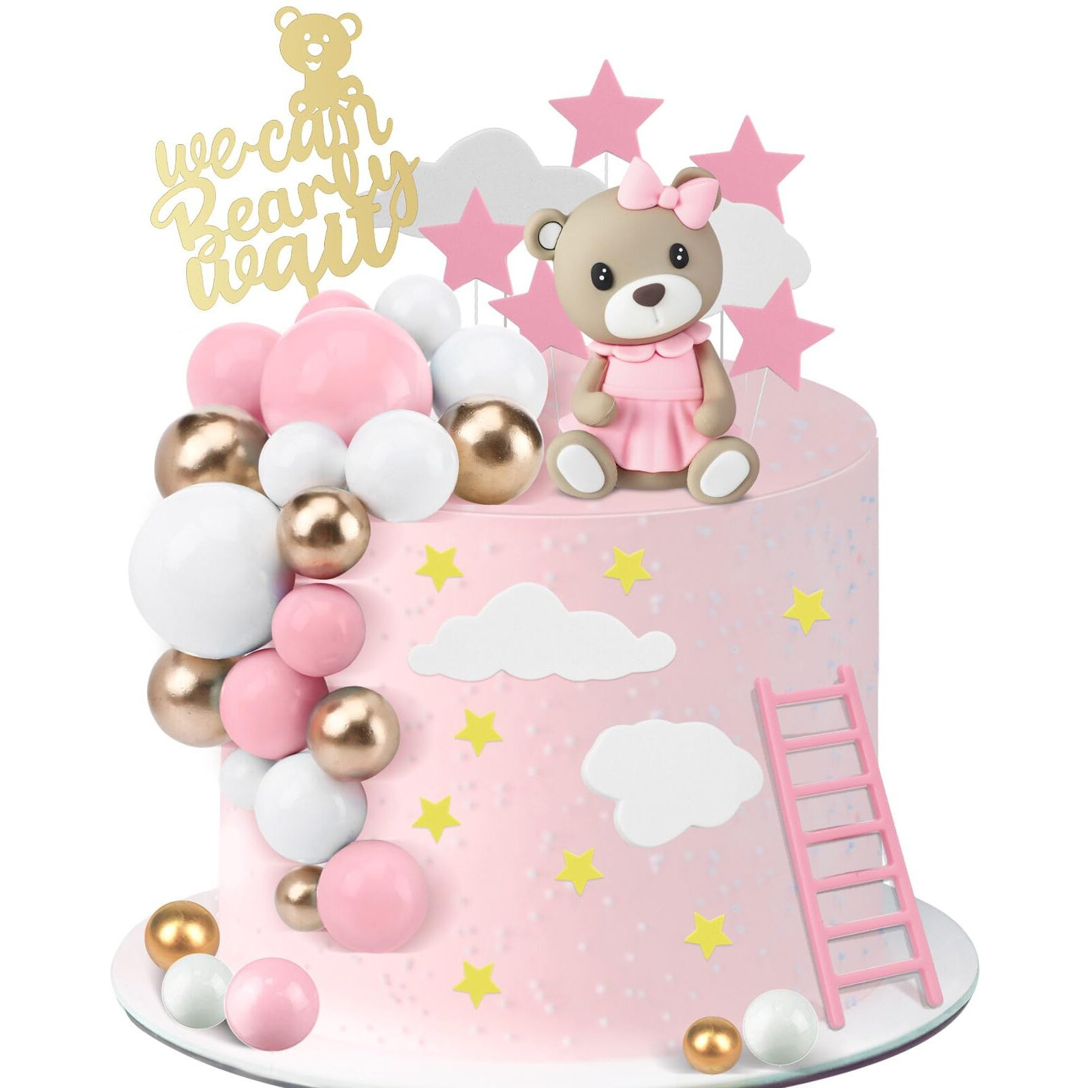 Yinder Brown Bear Cake Decorations We Can Bearly Wait Cake Topper For Birthday Baby Shower Party Supplies Decorations (Novel,37 Pcs)