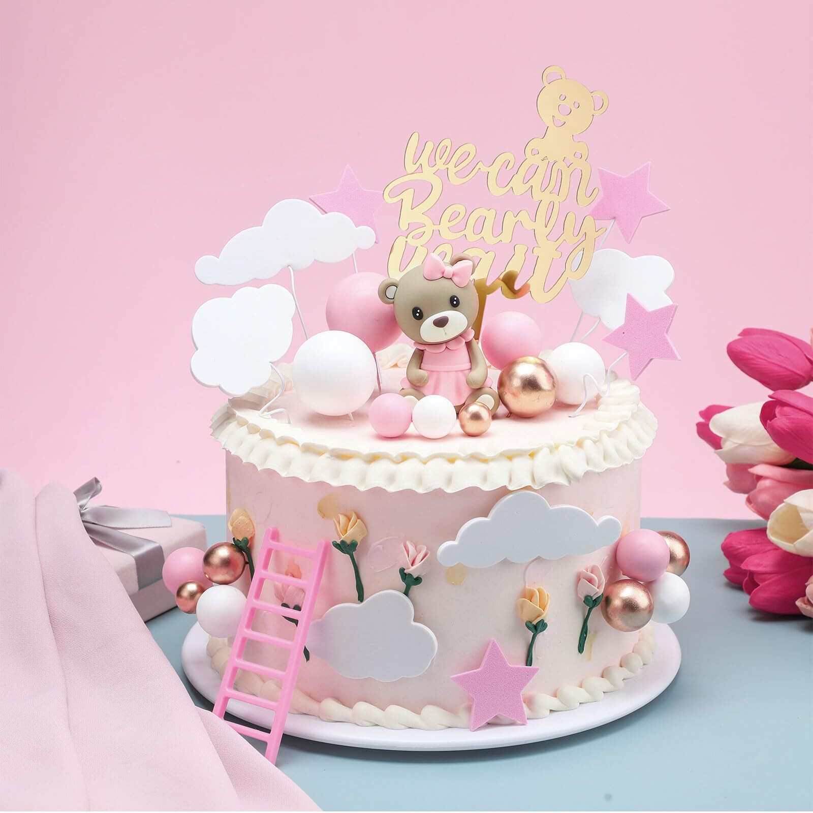 Yinder Brown Bear Cake Decorations We Can Bearly Wait Cake Topper For Birthday Baby Shower Party Supplies Decorations (Novel,37 Pcs)