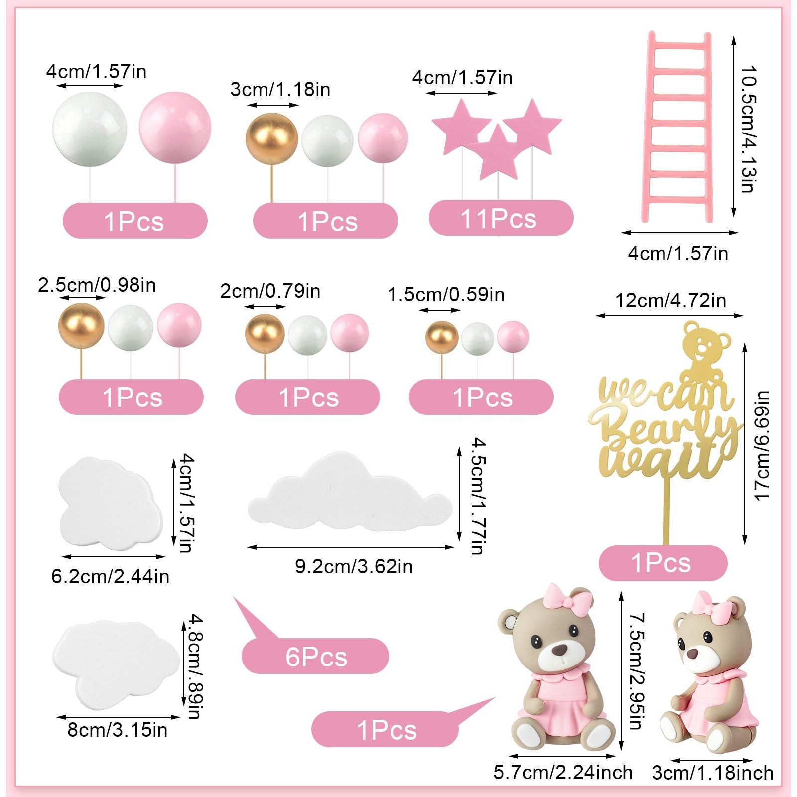 Yinder Brown Bear Cake Decorations We Can Bearly Wait Cake Topper For Birthday Baby Shower Party Supplies Decorations (Novel,37 Pcs)