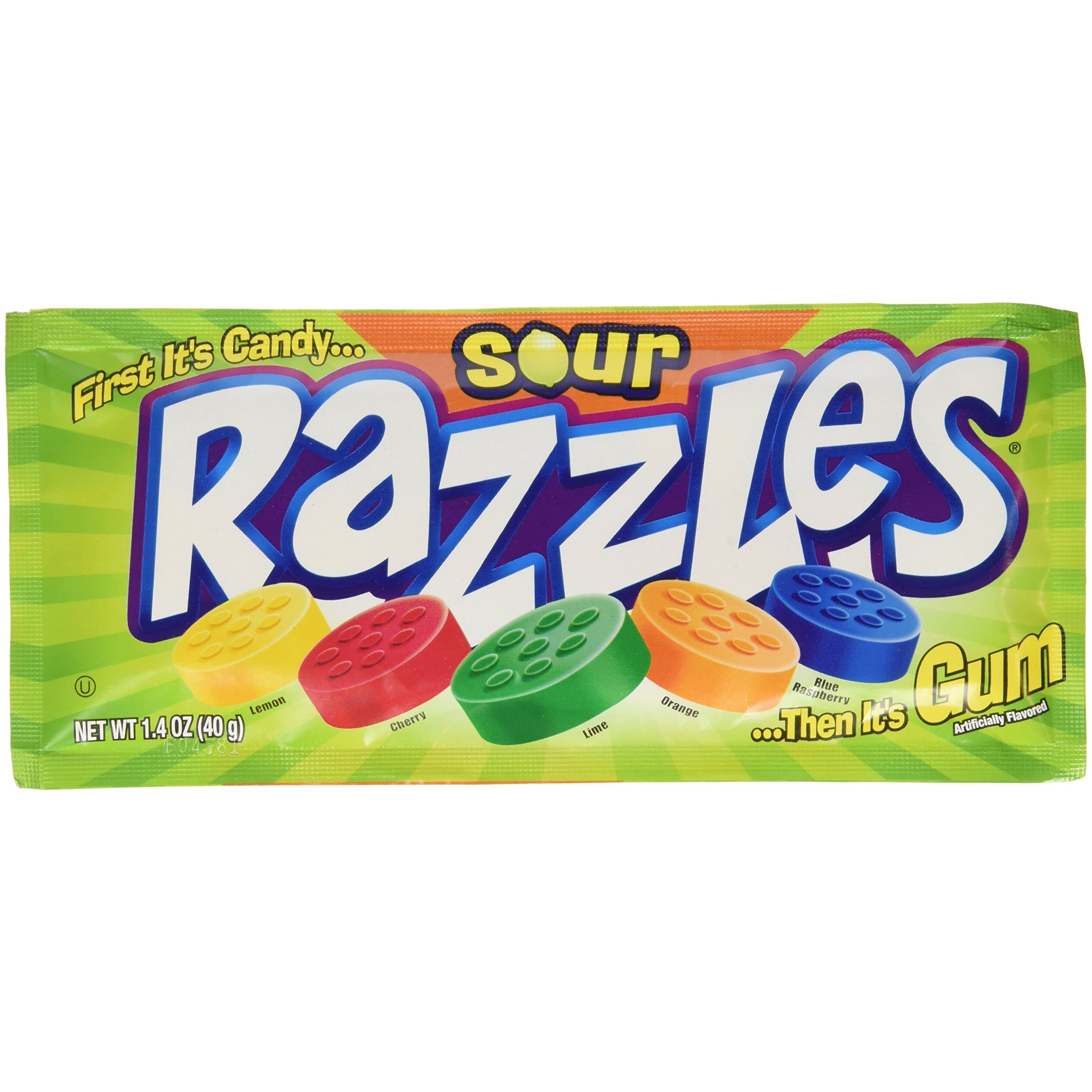 Sour Razzles Candy, 1.4Oz Pouches, 24-Count