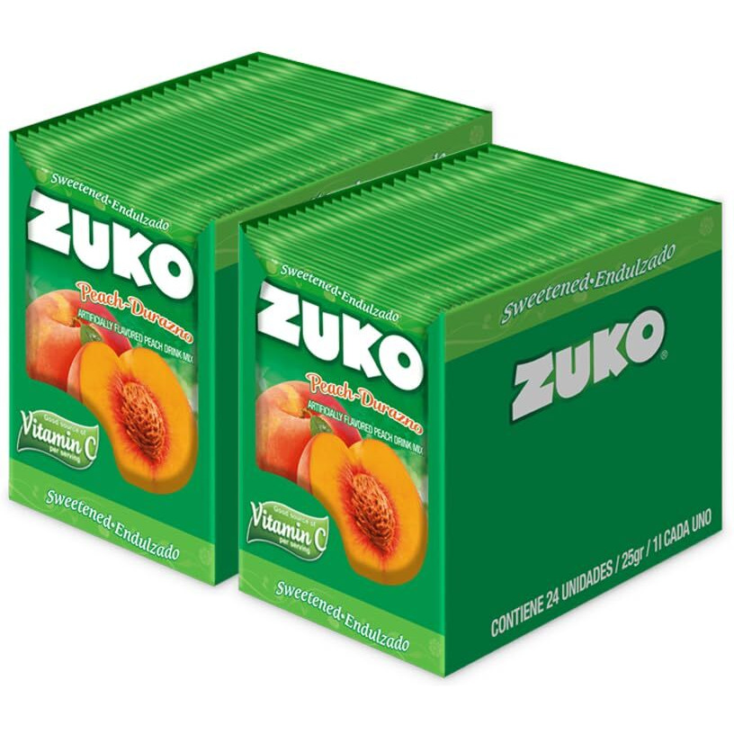 Zuko Peach Instant Powder Drink, 24 Individual Bags 0.9 Oz, No Sugar Needed (Pack Of 2)