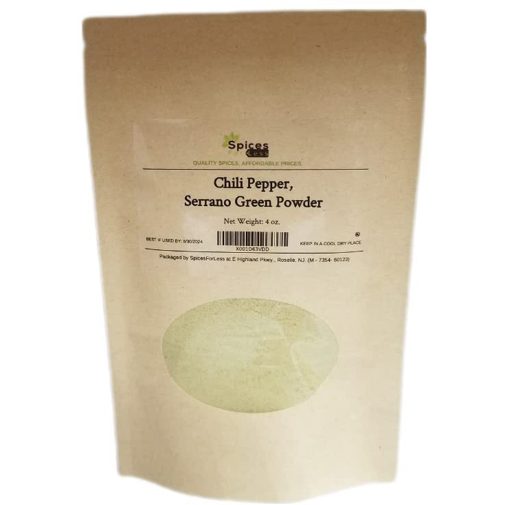 Sfl Chili Pepper, Serrano Green Powder - Kosher - Resealable Pouch (4 Oz)