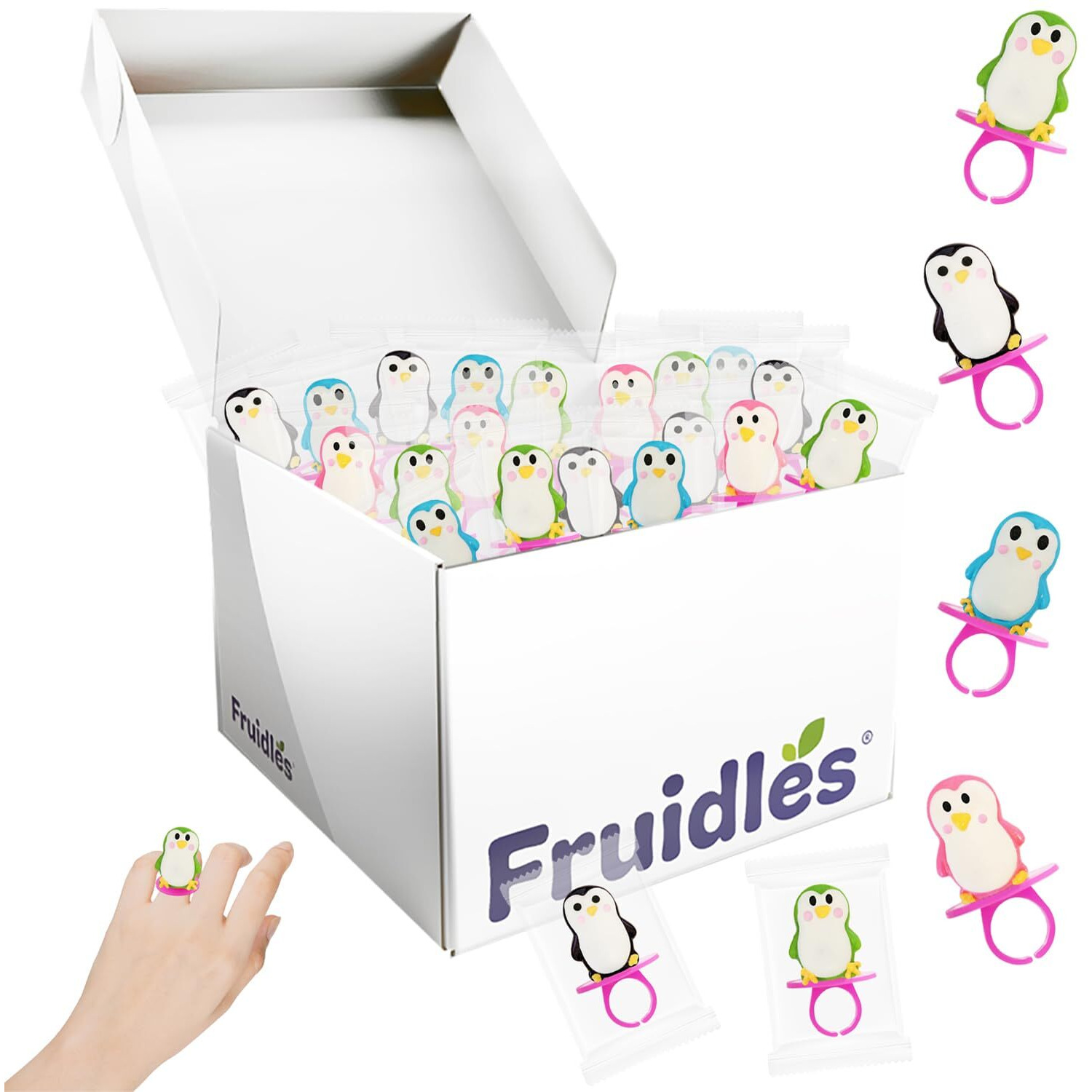 Fruidles Penguin Lollipops And Candy Rings Suckers, Fat-Free, Individually Wrapped (Penguin Candy Rings, 24-Pack