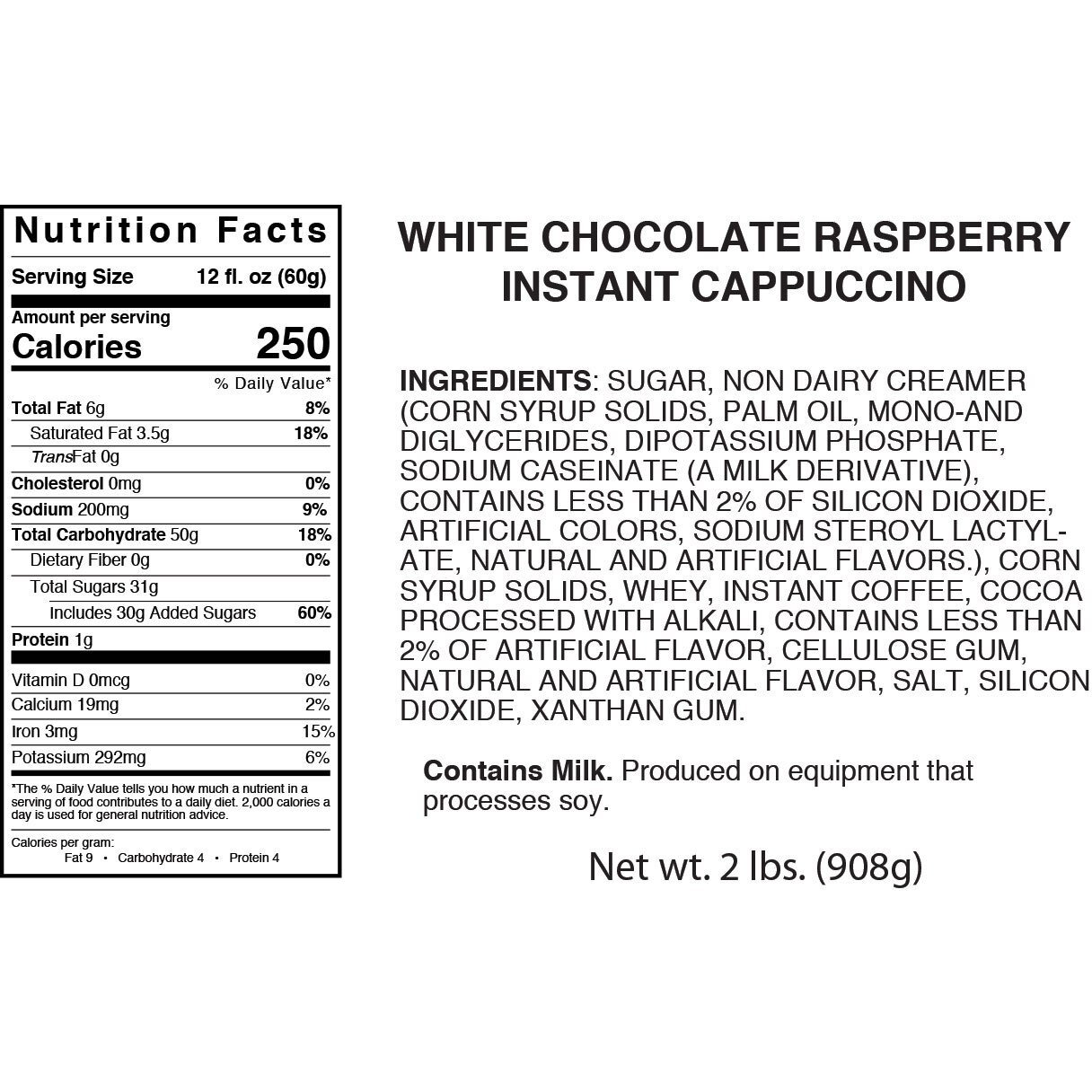 Cappuccino Supreme 2 Lb Bag White Chocolate Raspberry Instant Cappuccino Mix