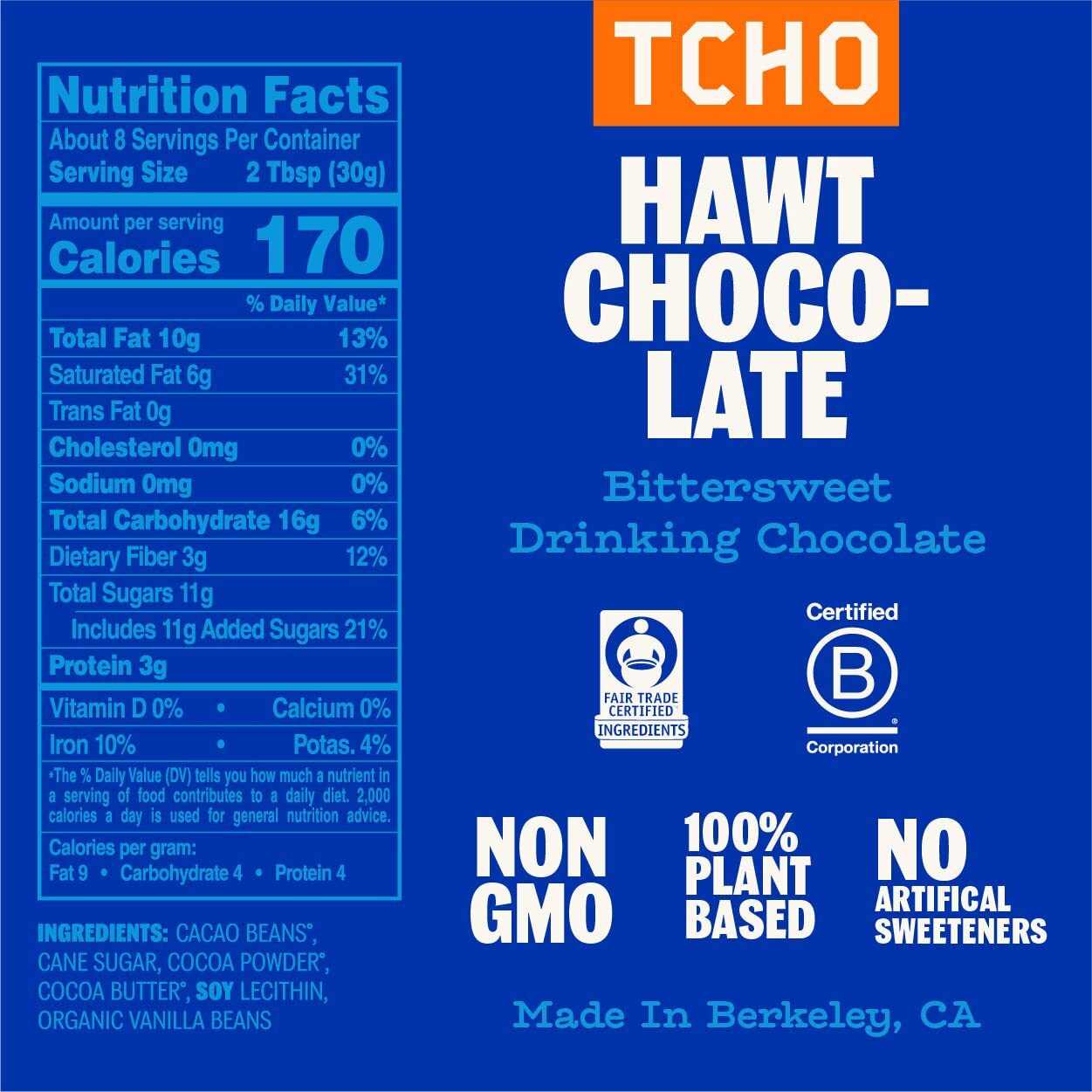 Tcho Hawt Chocolate Drinking Chocolate (3 Pack) | 100% Plant Based, Vegan Friendly, Kosher, Non-Gmo, Non-Dairy, No Artificial Sweeteners, Fair Trade Certified | 8.8Oz Each