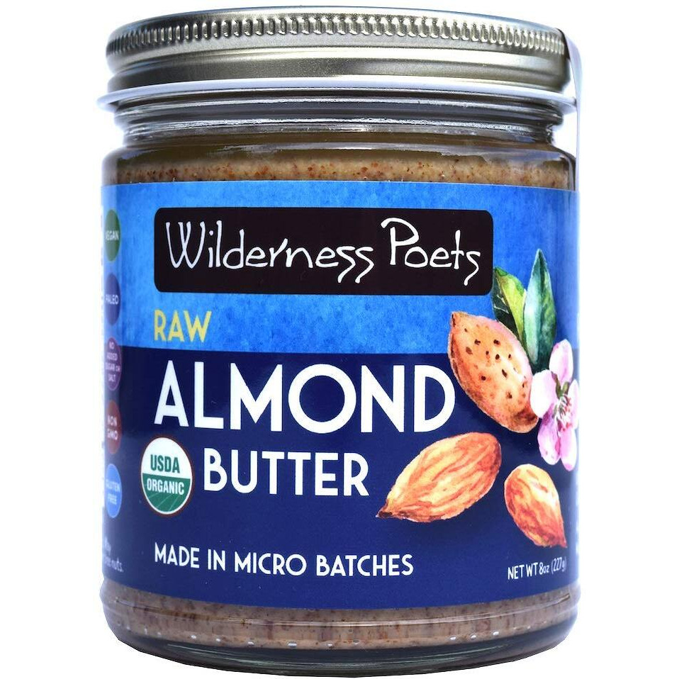 Wilderness Poets, Almond Butter - Organic Raw Nut Butter (8 Ounce) - Vegan, Gluten Free, Non Gmo, No Salt, No Sugar - Glass Jar