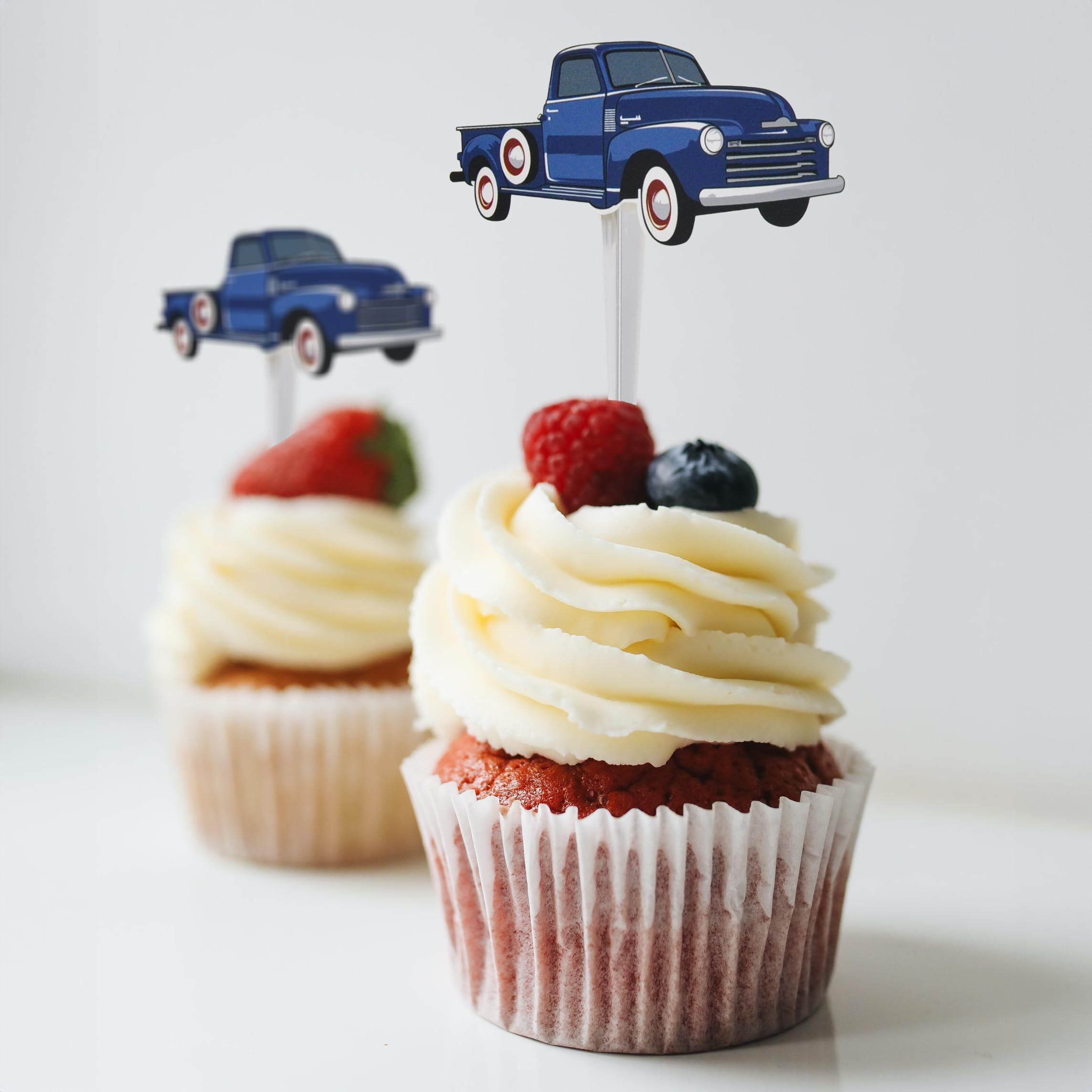 Blue Truck Cupcake Toppers - Baby Shower Blue Truck Decorations - Classic Truck Cupcake Decorations - Vintage Tuck Cupcake Decorations