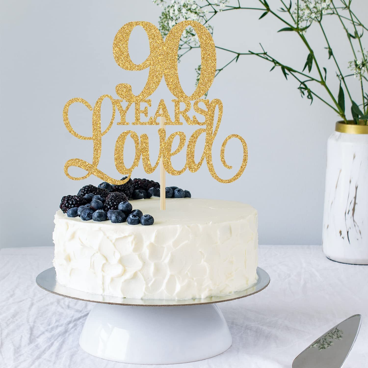 90 Years Loved Cake Topper, Cheers To 90 Years, 90Th Birthday Cake Topper, 90Th Wedding Anniversary Cake Topper, 90Th Anniversary Birthday Party Favor Supplies Gold Glitter
