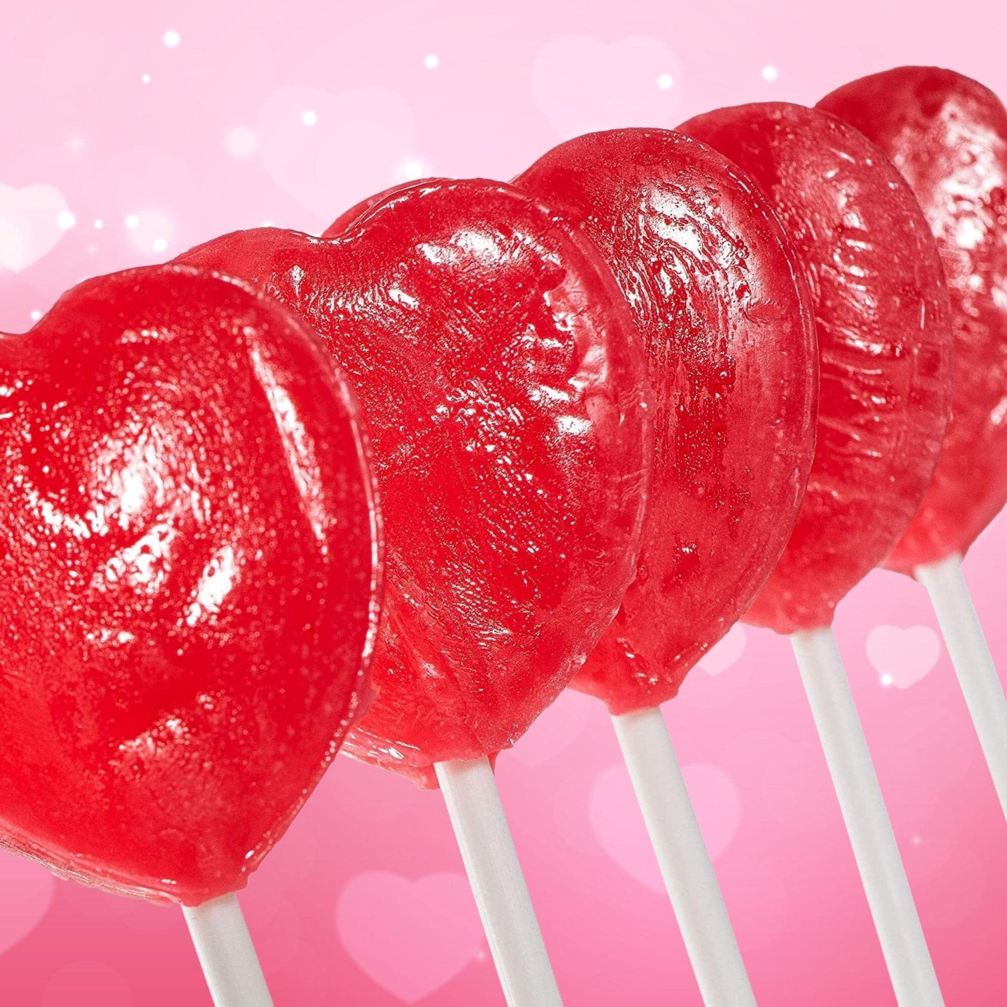 Heart Lollipops Valentines Day Candy - 28 Count - Heart Shaped Valentines Lollipops - Valentine Candy Individually Wrapped - Red Valentine Suckers - Strawberry Flavored Heart Suckers - 12 Ounce
