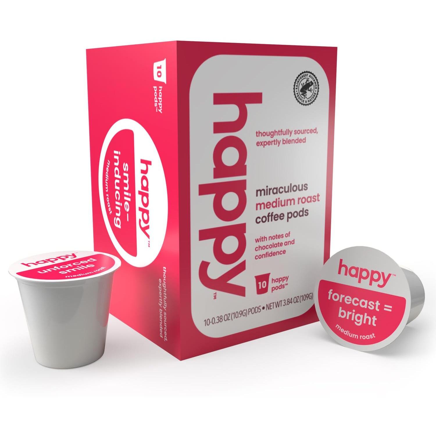 Happy Coffee Medium Roast Coffee Pods, 10 Count, Notes Of Chocolate & Confidence, Compatible With Most K-Cup Brewers, Rainforest Alliance Certified