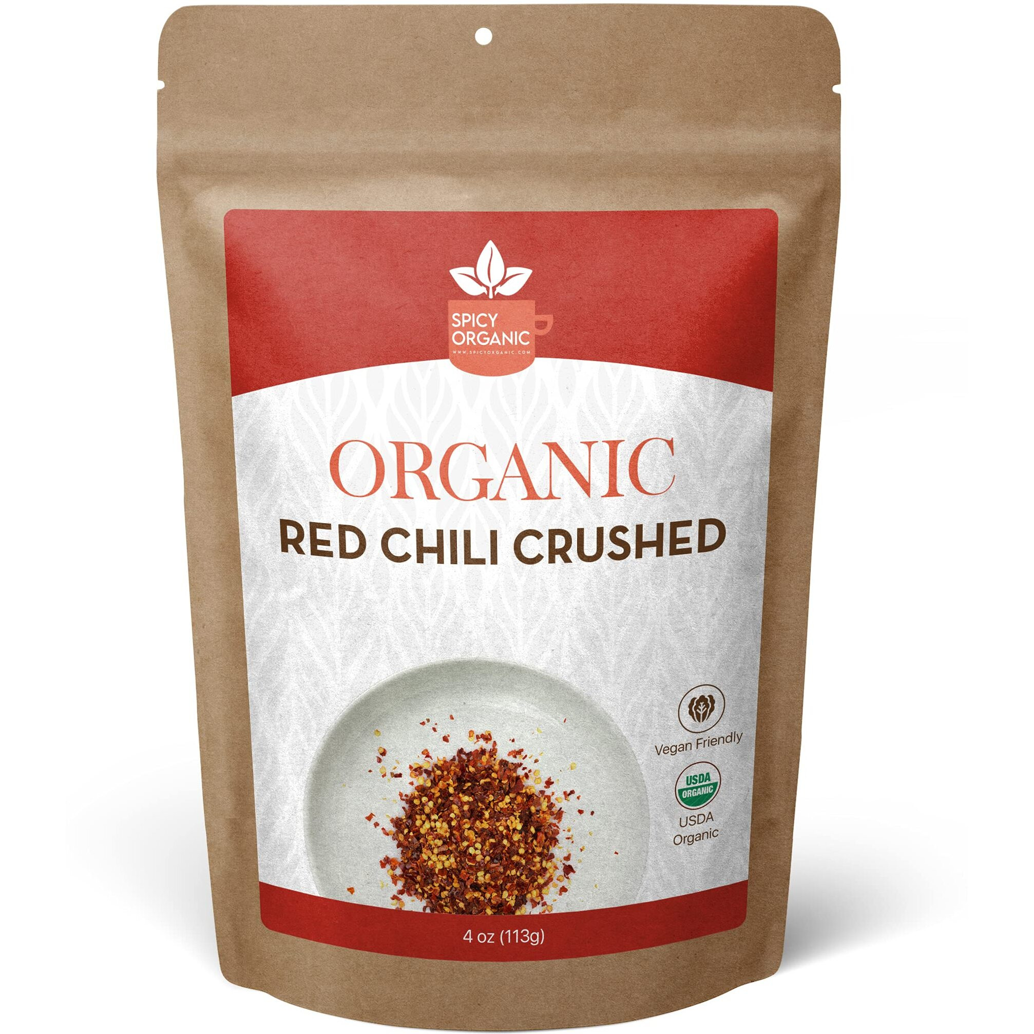 Spicy Organic Crushed Red Pepper Flakes 4 Oz. - Robust Chili Peppers Seasoning Spice - Usda Organic, Kosher, Non-Gmo- Ideal For Pizza, Pastas, Salads, Sauces, Stews, Marinades And Pickled Vegetables