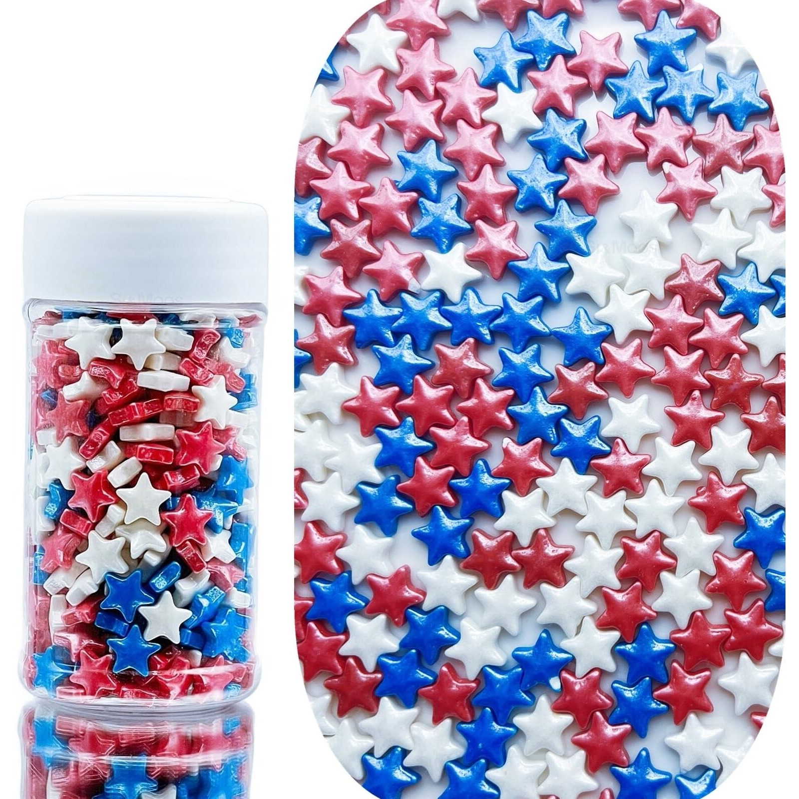 Se Si&Moos Edible Stars For Cake Decorating Red White Blue Sprinkles Fourth Of July Sprinkles Edible Patriotic Stars For Cookies,Cupcakes,Cakes,And Ice Cream 2.65 Oz