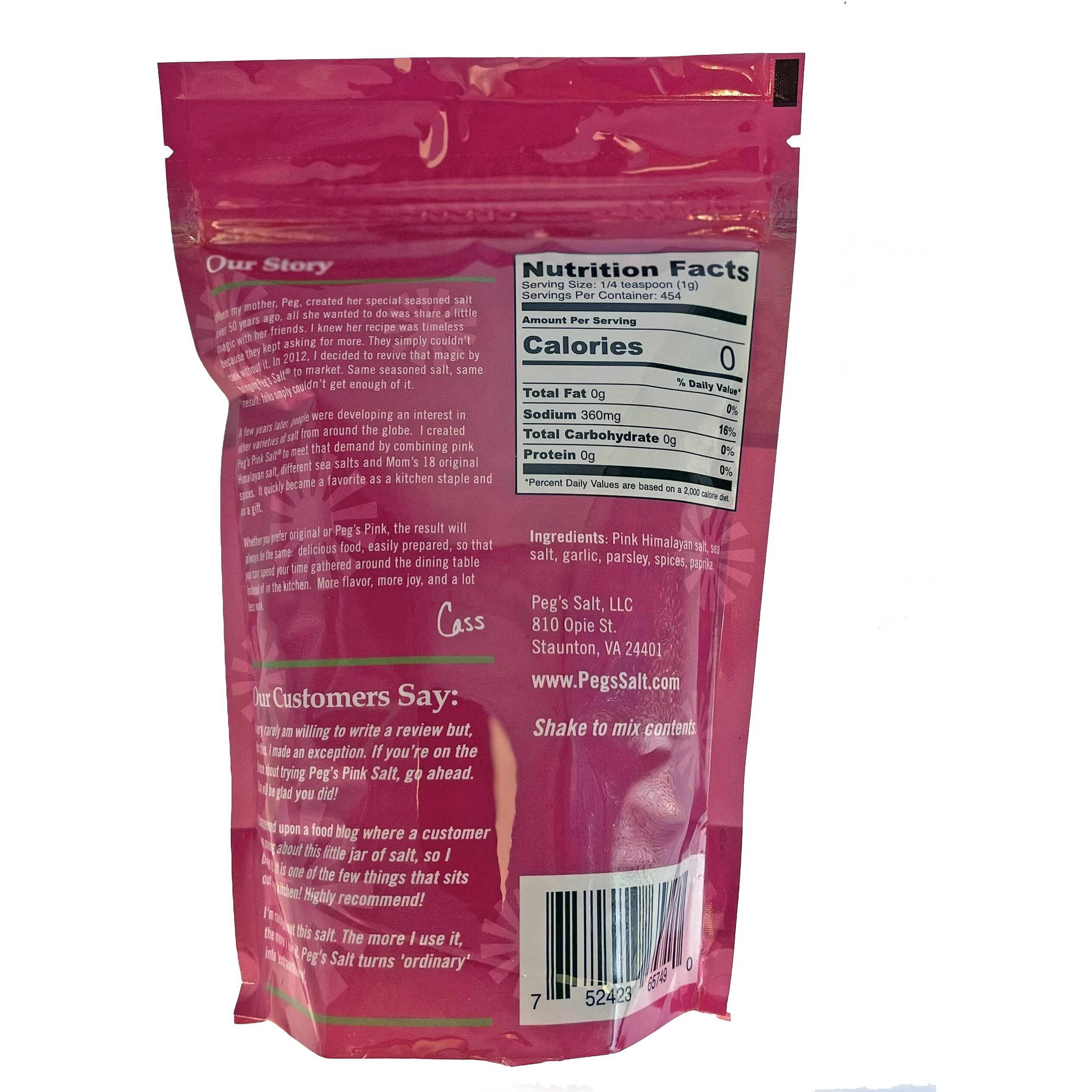 Peg's Pink Salt - Gourmet Seasoning - All Purpose For Cooking - Salt With Herbs And Spices - No Msg - No Sugar - 16 Oz