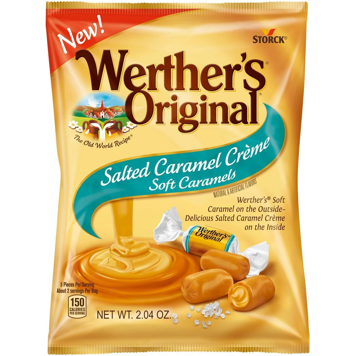 Bulk Werthers Original Hard Candy | Bulk Candy Individually Wrapped | Werthers Caramel Candy | 1 Lb Individual Flavor Bag | Includes Aromatik Mint Card (Salted Caramel Cr  Me - Limited)