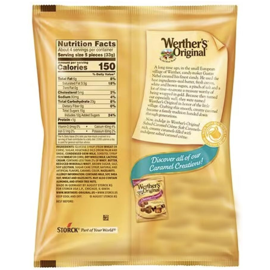Bulk Werthers Original Hard Candy | Bulk Candy Individually Wrapped | Werthers Caramel Candy | 1 Lb Individual Flavor Bag | Includes Aromatik Mint Card (Salted Caramel Cr  Me - Limited)