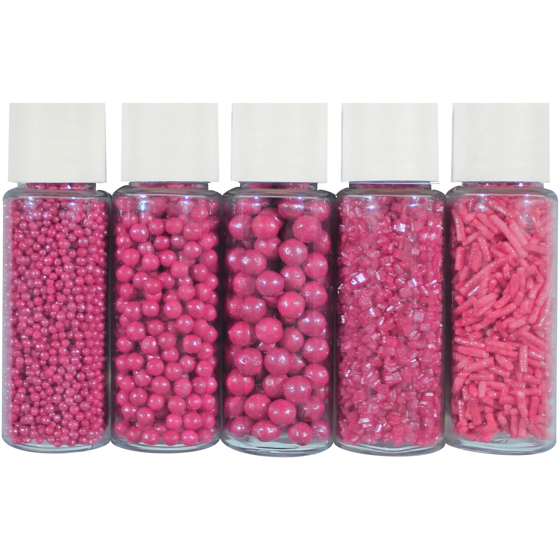 Confect Sprinkles For Cakes & Cupcakes Decoration | Assorted Pack Of 5 Crimson Pearl Sprinkles | Pink Sprinkles | Bithday Sprinkles | Edible Mix Dragees, Jimmies & Sparkling Sugar - 3.5 Oz