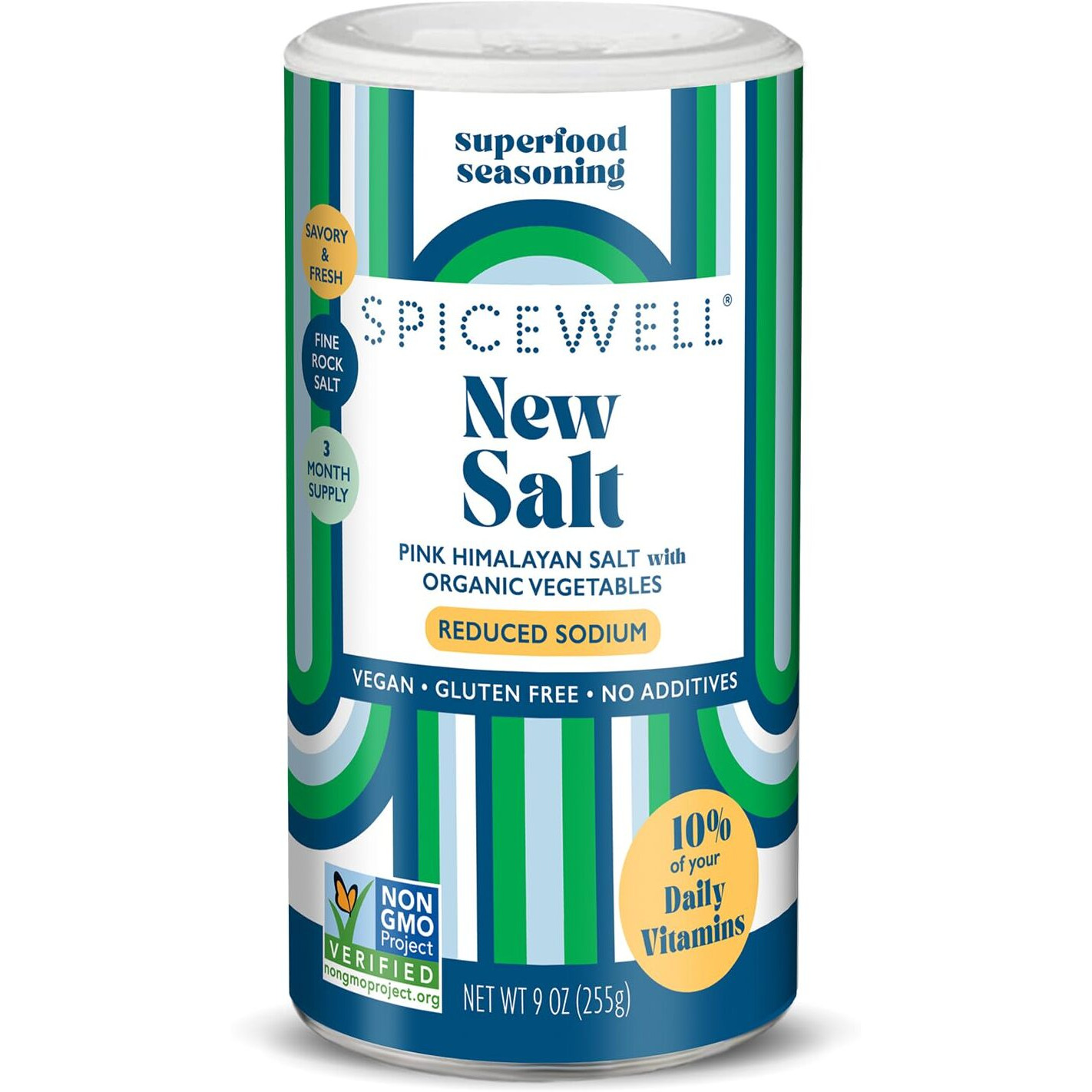 Spicewell New Salt | Himalayan Pink Salt Infused With 21 Plant-Based Vitamins & Minerals, 30% Lower Sodium Than Table Salt, Healthy & Delicious Salt, 9Oz Shaker
