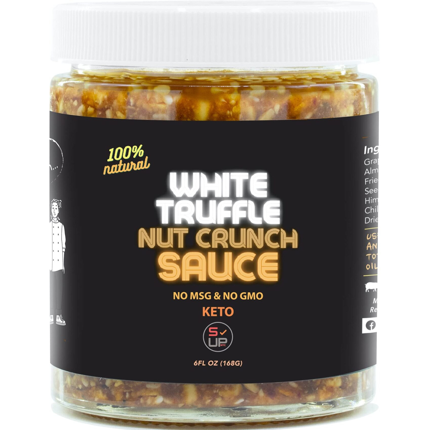 Sauce Up 100% Natural Trio-Nut-Crunch 6Oz- Premium Ingredients, Vegan, Keto, Gf, Zero Msg, Flavor Bomb, (Roasted, Crunchy, Nutty, Sweet, Flavorful, Savory)- Good On Anything Sauce/Oil (White Truffle)