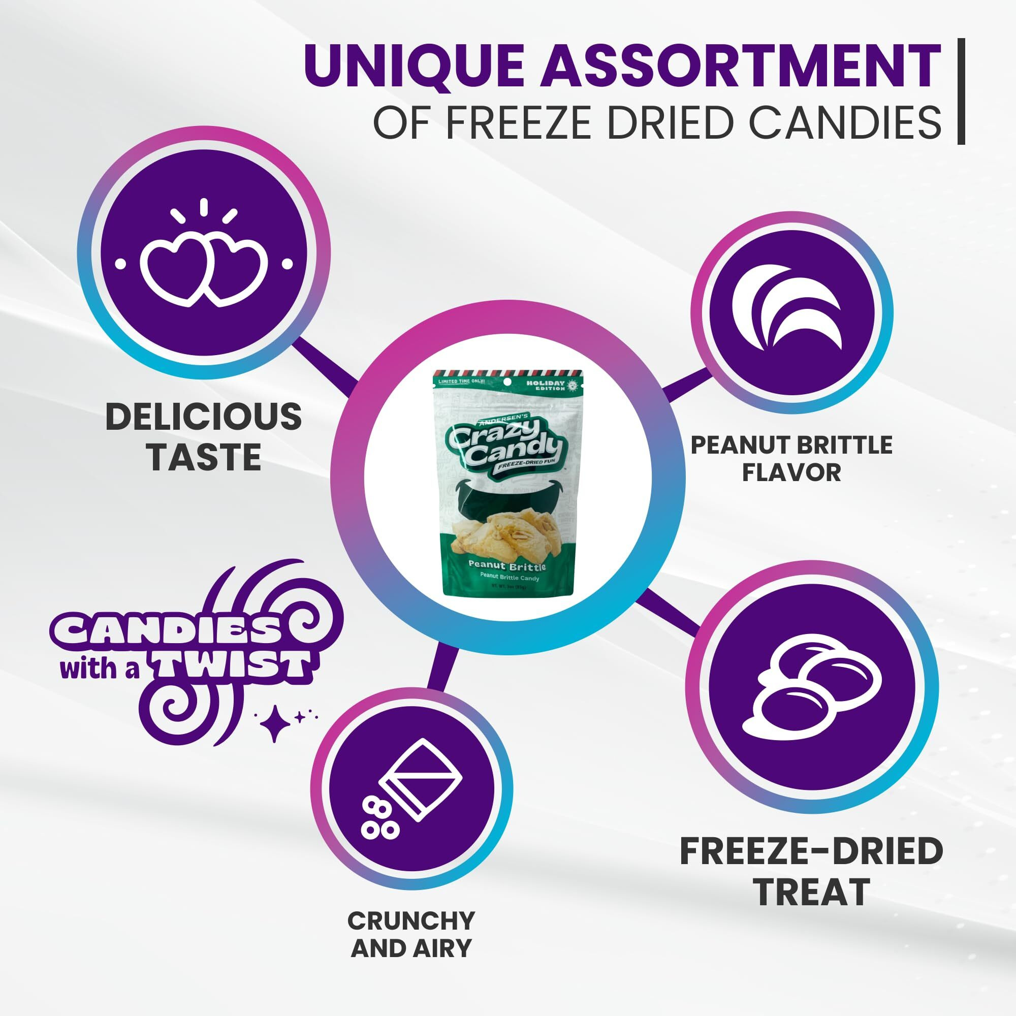 Andersen's Crazy Candy Freeze Dried Candy - Freeze Dried Peanut Brittle, 3 Ounces