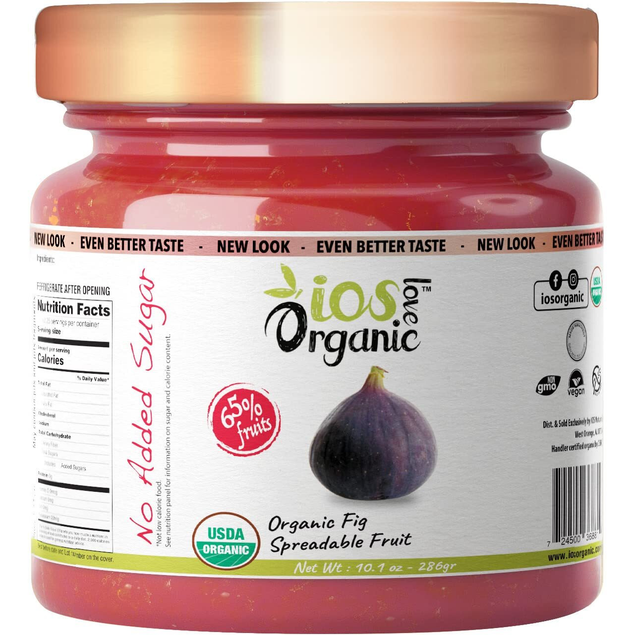Ios Love Organic Spreadable Fruit - Usda Organic Certified 65% Fruits - Non-Gmo, Vegan, Gluten Free, Kosher, No Added Sugar, Net. Wt. 10.1Oz (Turkish Fig, 10.1 Oz (Pack Of 1))