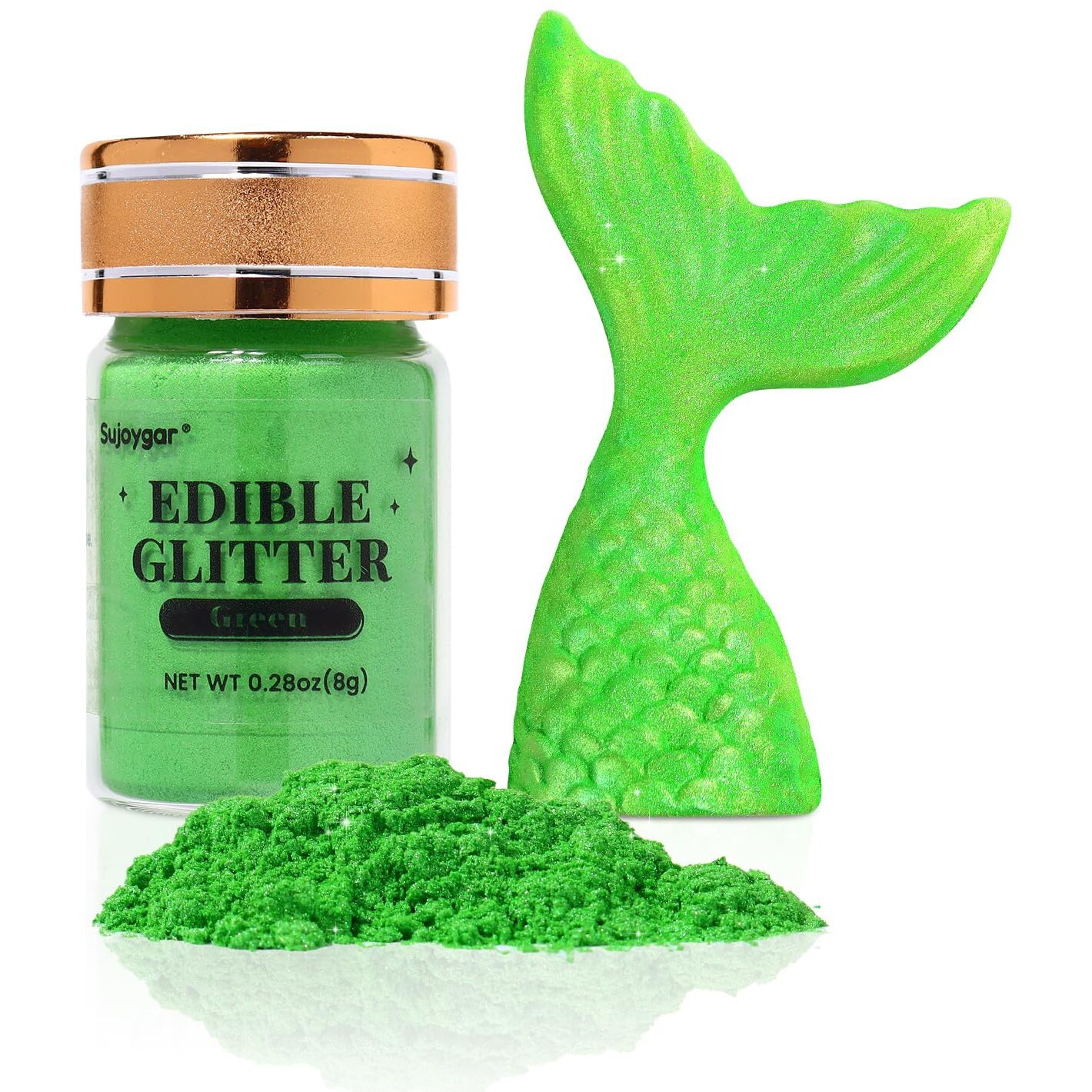 Sujoygar Green Edible Glitter, Food Grade 8G, Edible Glitter For Drinks, Kosher & Halal Certified, Cocktail, Cupcake, Chocolate, Strawberry, Baking