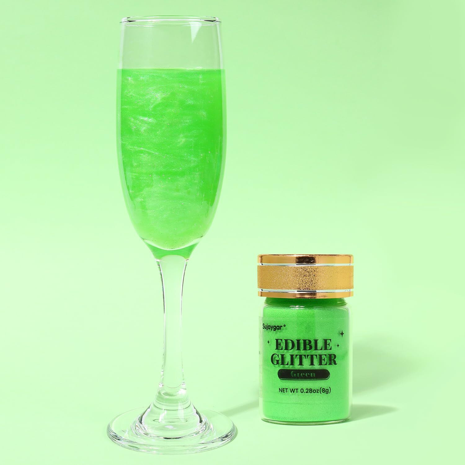 Sujoygar Green Edible Glitter, Food Grade 8G, Edible Glitter For Drinks, Kosher & Halal Certified, Cocktail, Cupcake, Chocolate, Strawberry, Baking