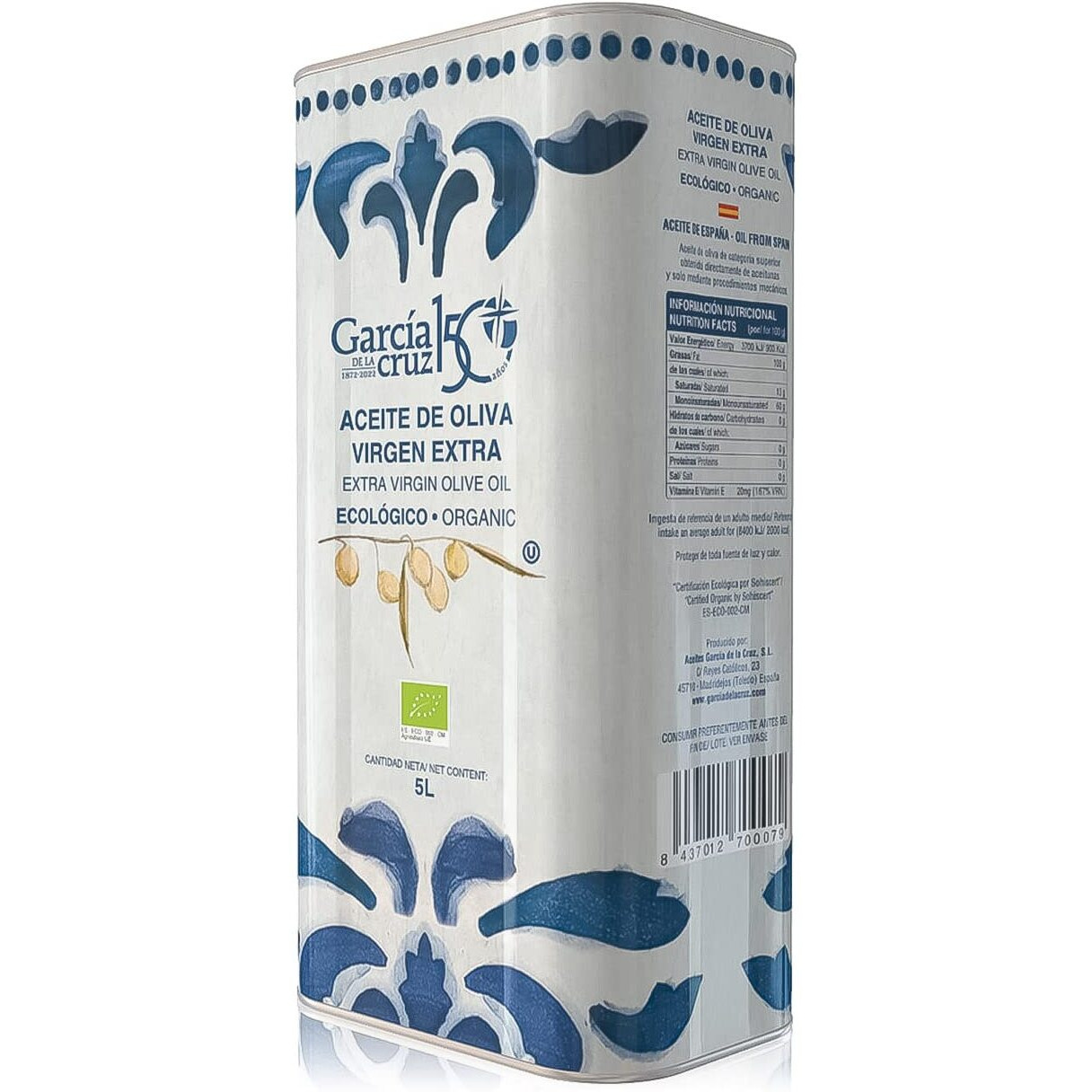 Garc  A De La Cruz - Organic Extra Virgin Olive Oil, Montes De Toledo, Recycled Pet Packaging, Can Of 5L