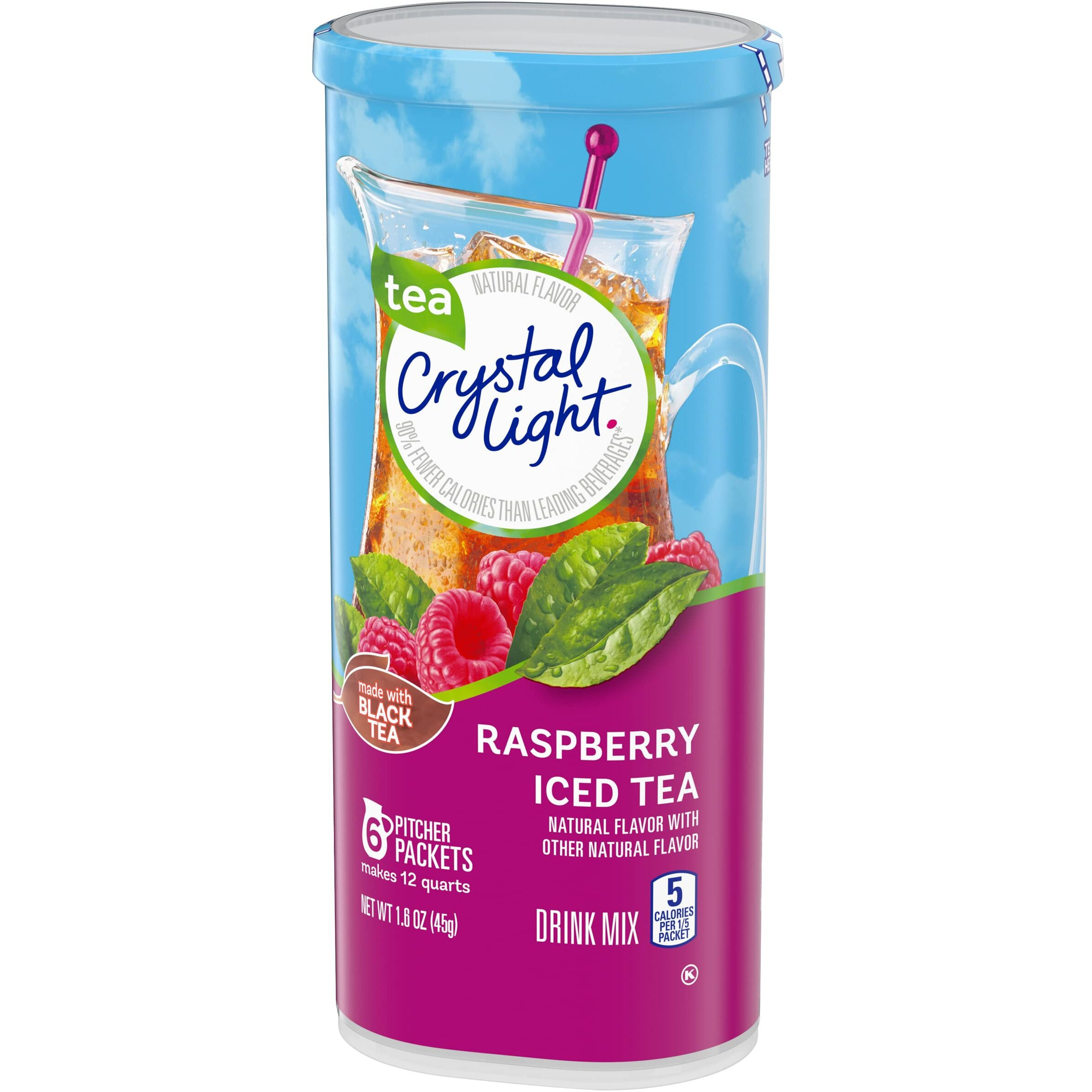 Crystal Light Raspberry Iced Tea, 12-Quart 1.6-Ounce Canister (Pack Of 8)