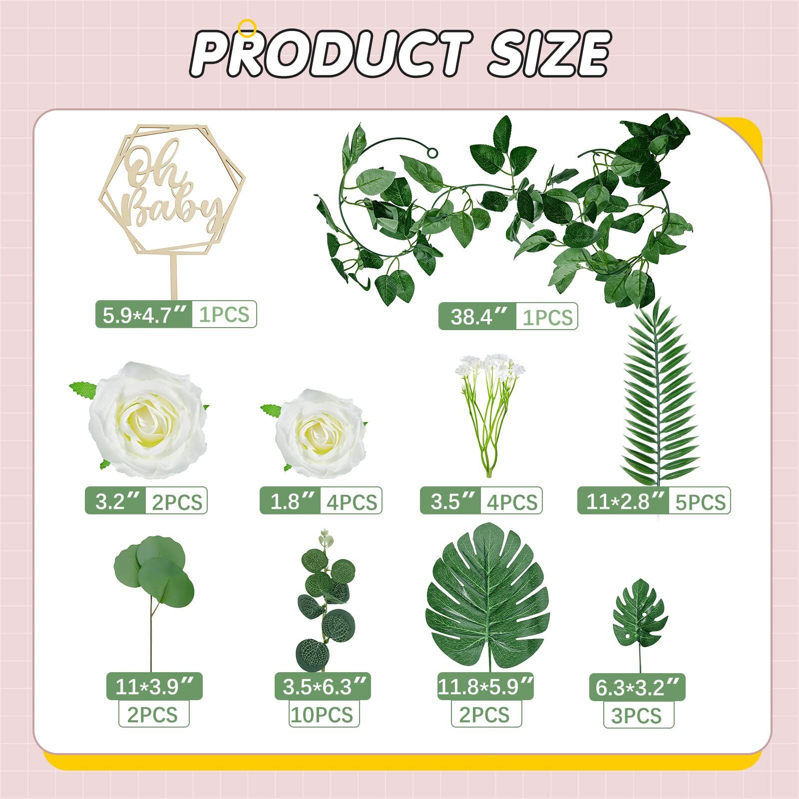 34 Pcs Wood Oh Baby Cake Topper Boho Baby Cake Decorations With Artificial Eucalyptus Leaves Vine For Baby Shower Gender Reveal Birthday Wedding Party Diy Decor