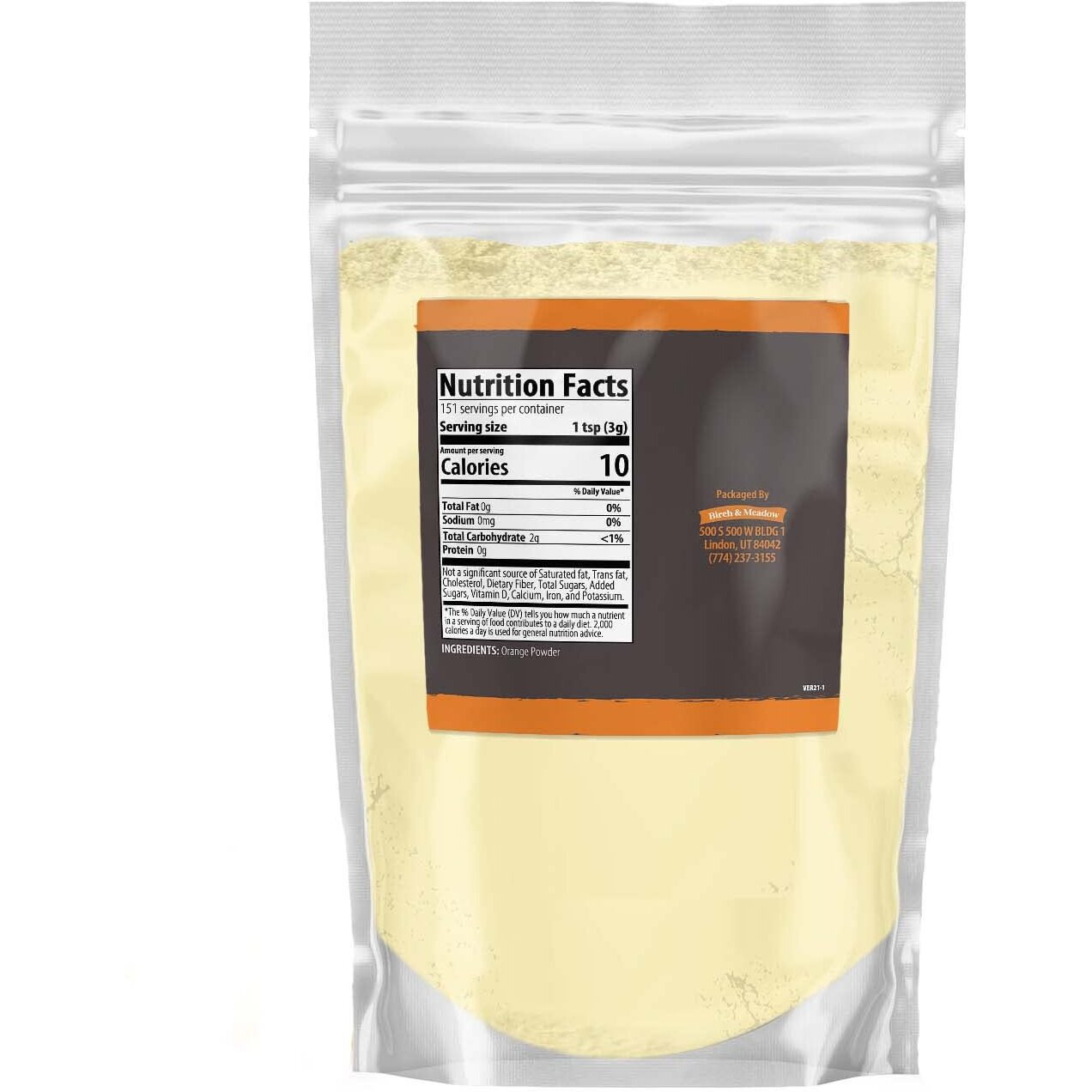 Birch & Meadow 1 Lb Orange Powder, Tart & Sweet, From Juice