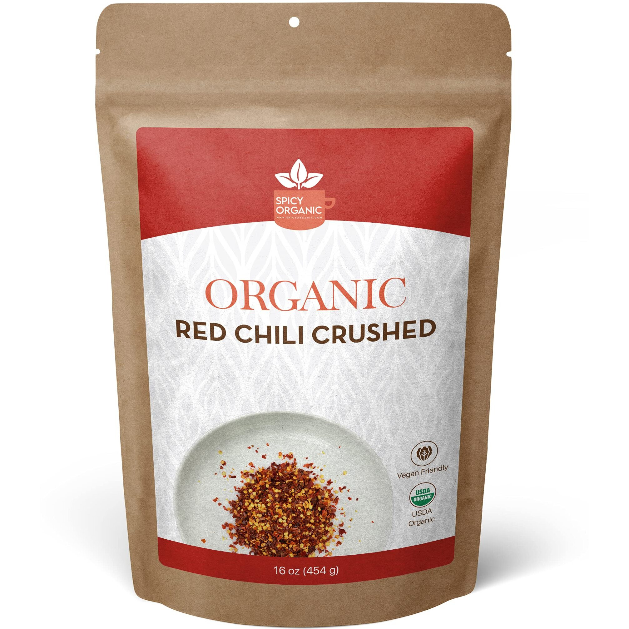 Spicy Organic Crushed Red Chili Flakes - 100% Pure Usda Certified - Non-Gmo, Gluten-Free-Comes In A Resealable Pack-Pungent And Spicy Flavor-16Oz (454 Grams)