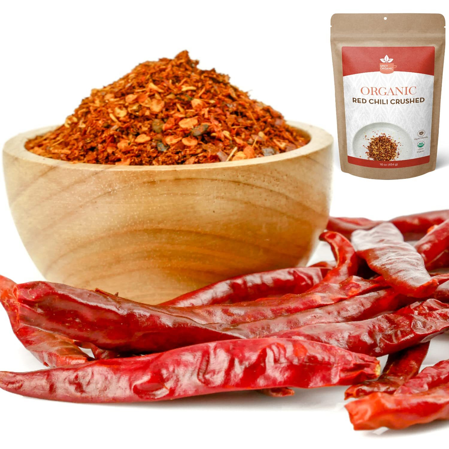 Spicy Organic Crushed Red Chili Flakes - 100% Pure Usda Certified - Non-Gmo, Gluten-Free-Comes In A Resealable Pack-Pungent And Spicy Flavor-16Oz (454 Grams)