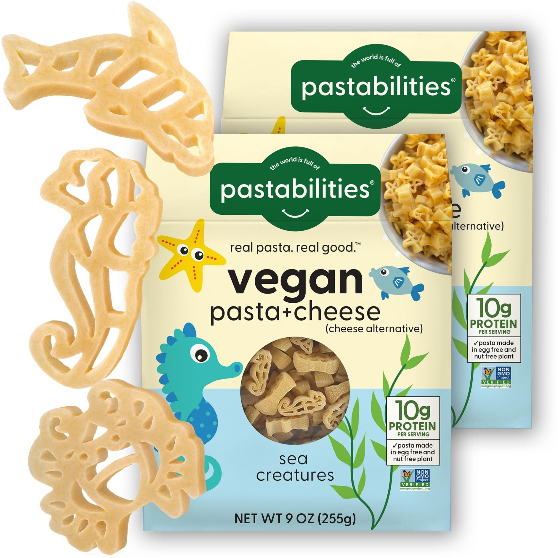 Pastabilities Vegan Mac And Cheese For Kids (& Adults) - Under The Sea - Fun Shapes Sea Creatures, Family Size - Serves 4, Certified Non Gmo Pasta And Cheese Mix, Made In The Usa, (2 Pack, 9 Oz)