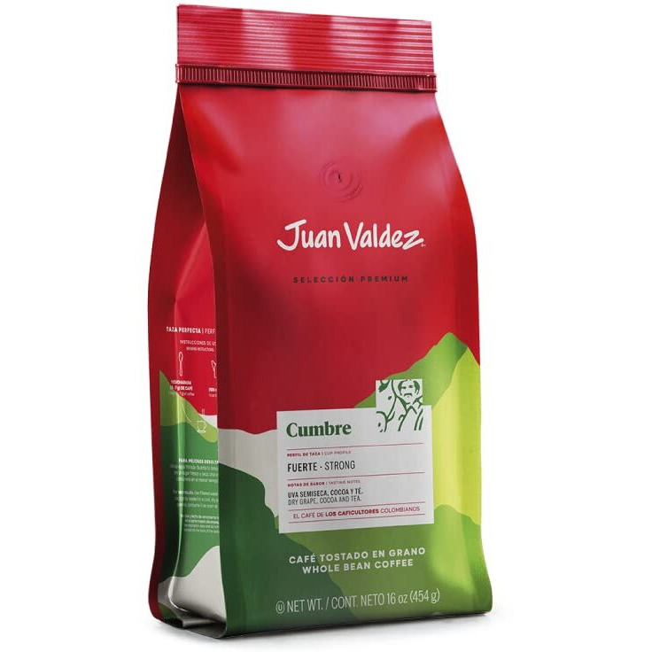 Juan Valdez Cumbre Whole Bean Coffee, Dark Roast 16 Oz - Premium Colombian Coffee