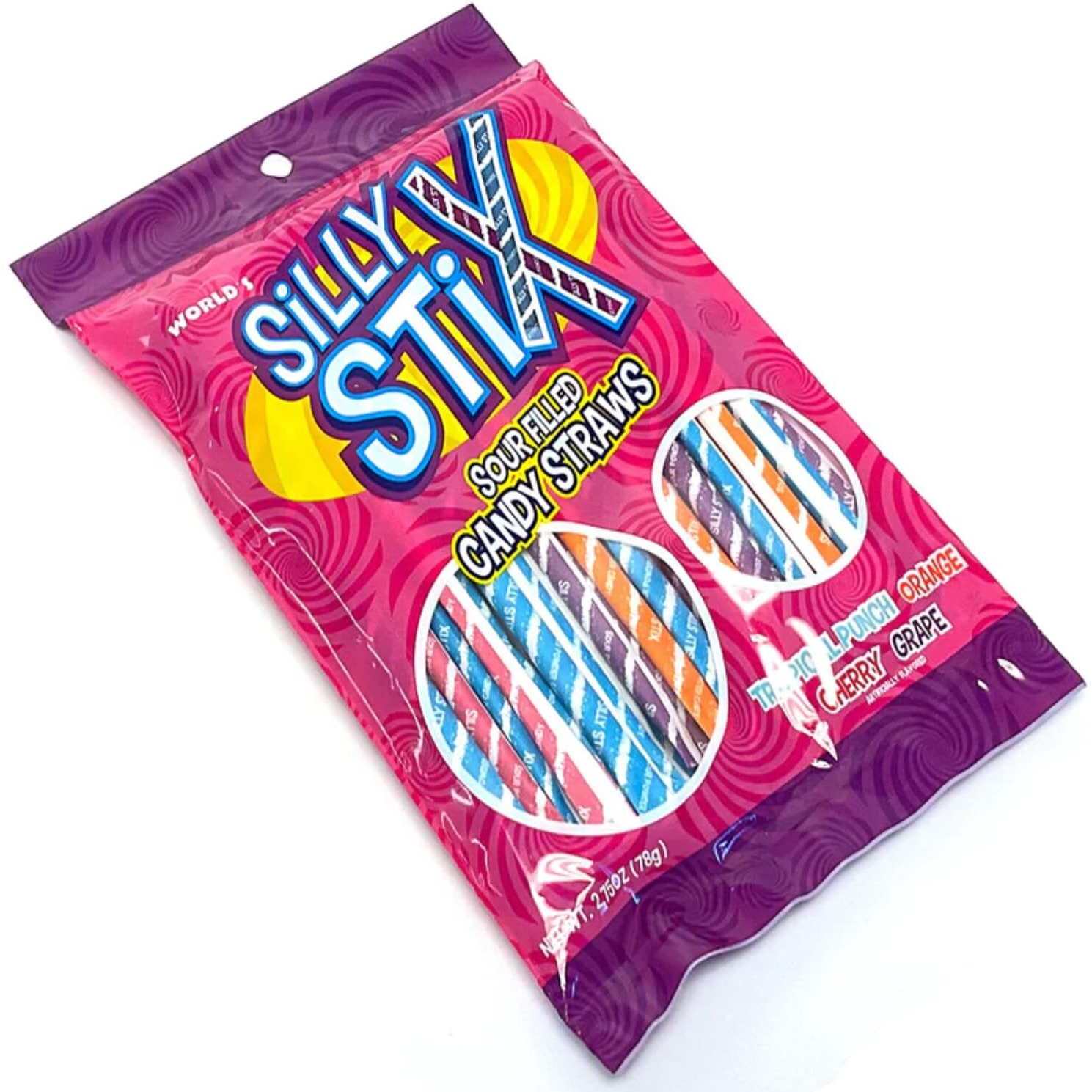 Silly Stix Sour Filled Candy Straws - 2.75 Oz Bag - Pack Of 2 - Variety Of Flavors - Tropical Punch, Orange, Cherry, And Grape - Fun For Everyone - Easy To Share With Friends And Family