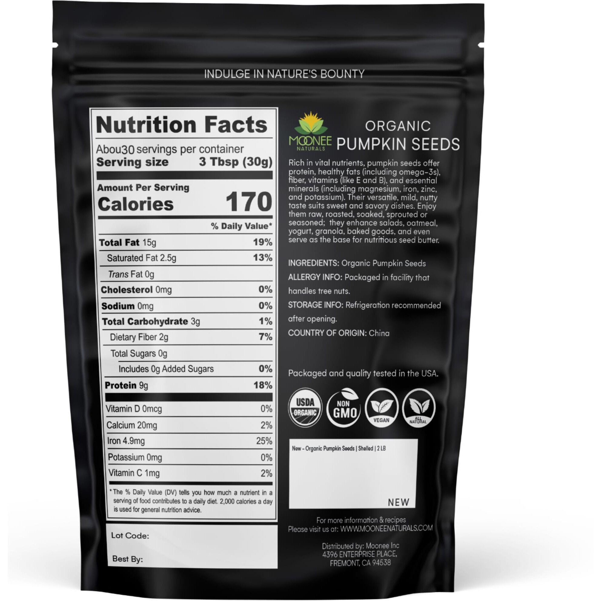 Moonee Naturals - Organic Pumpkin Seeds - Usda Organic - Certified Non-Gmo (2 Pound (Pack Of 1))