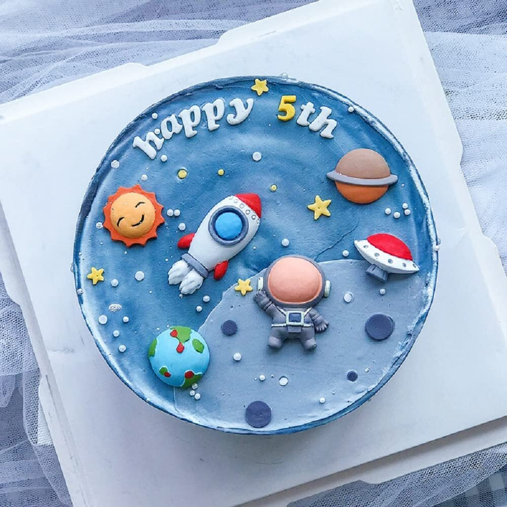 Gallarato Mini Size Blue Space Cake Decoration First Trip Around The Sun Cake Topper Two The Moon Cake Decoration Rocket Cake Decor Astronaut Cake Decoration
