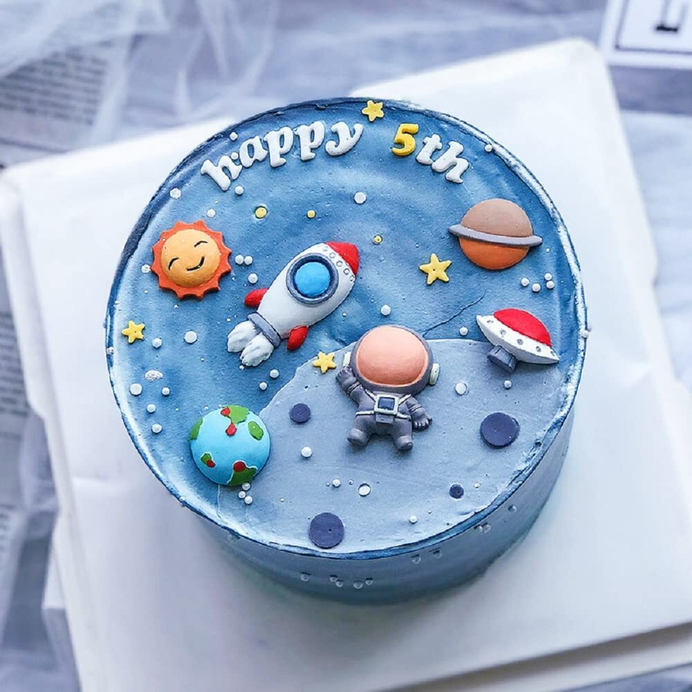 Gallarato Mini Size Blue Space Cake Decoration First Trip Around The Sun Cake Topper Two The Moon Cake Decoration Rocket Cake Decor Astronaut Cake Decoration