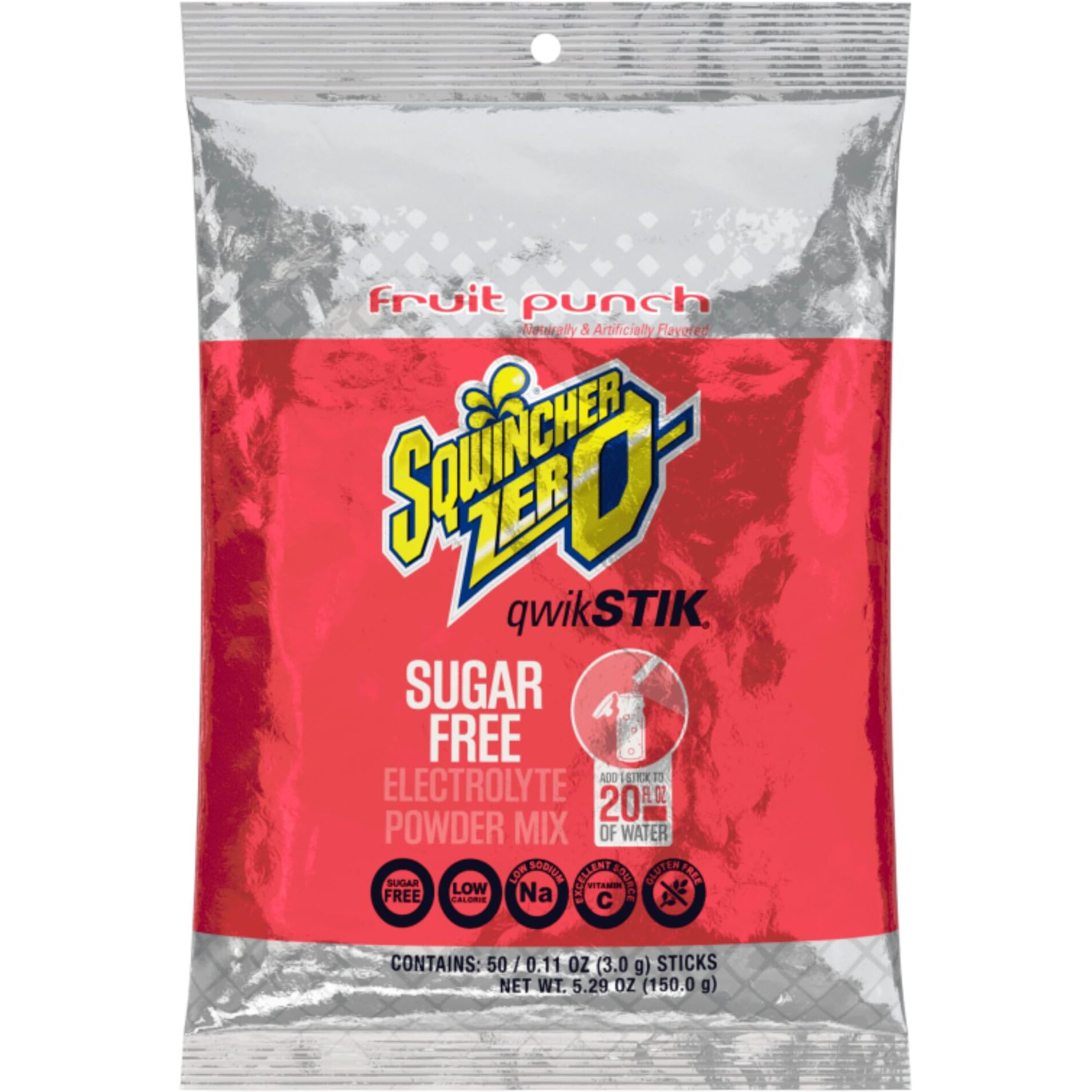 Sqwincher Qwik Stick .11 Ounce Powder Concentrate Sticks Fruit Punch Lite Electrolyte Drink - Yields 20 Ounces (50 Each Per Package)