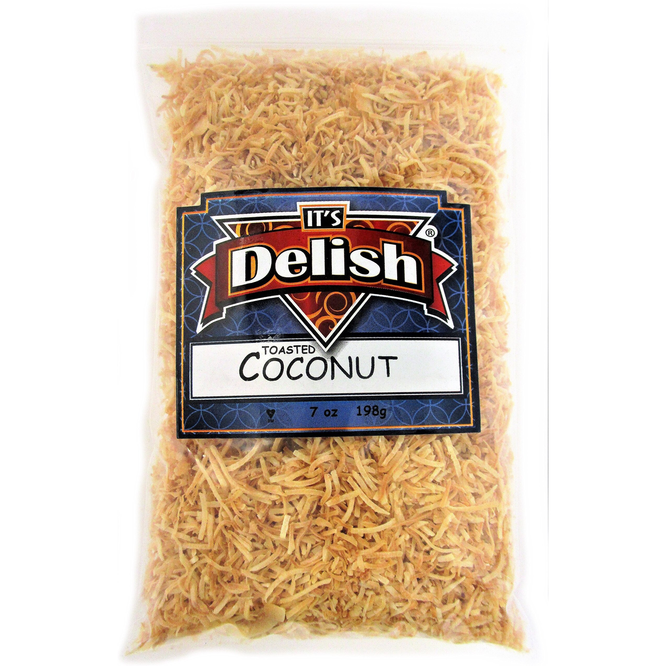 Gourmet Toasted Unsweetened Coconut Fancy Shred Flakes By It's Delish - 1 Lbs Bulk Bag - Snacks Favorite Food Crunch - Roasted Shredded Coconut For Snacking, Baking, Decorating