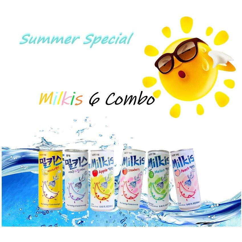 Lotte Milkis 6 Flavors Combo (Original, Apple, Melon, Peach, Banana, & Strawberry) (6 Flavors, Pack Of 1)
