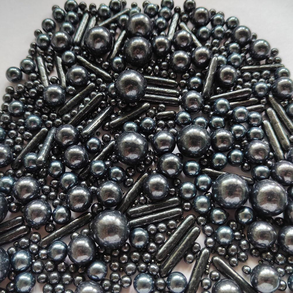 Edible Black Pearl Sugar Sprinkles Candy Mix Size Baking Edible Cake Decorations Cupcake Toppers Cookie Decorating Wedding Party Valentine Halloween Christmas Supplies 100G/3.53Oz