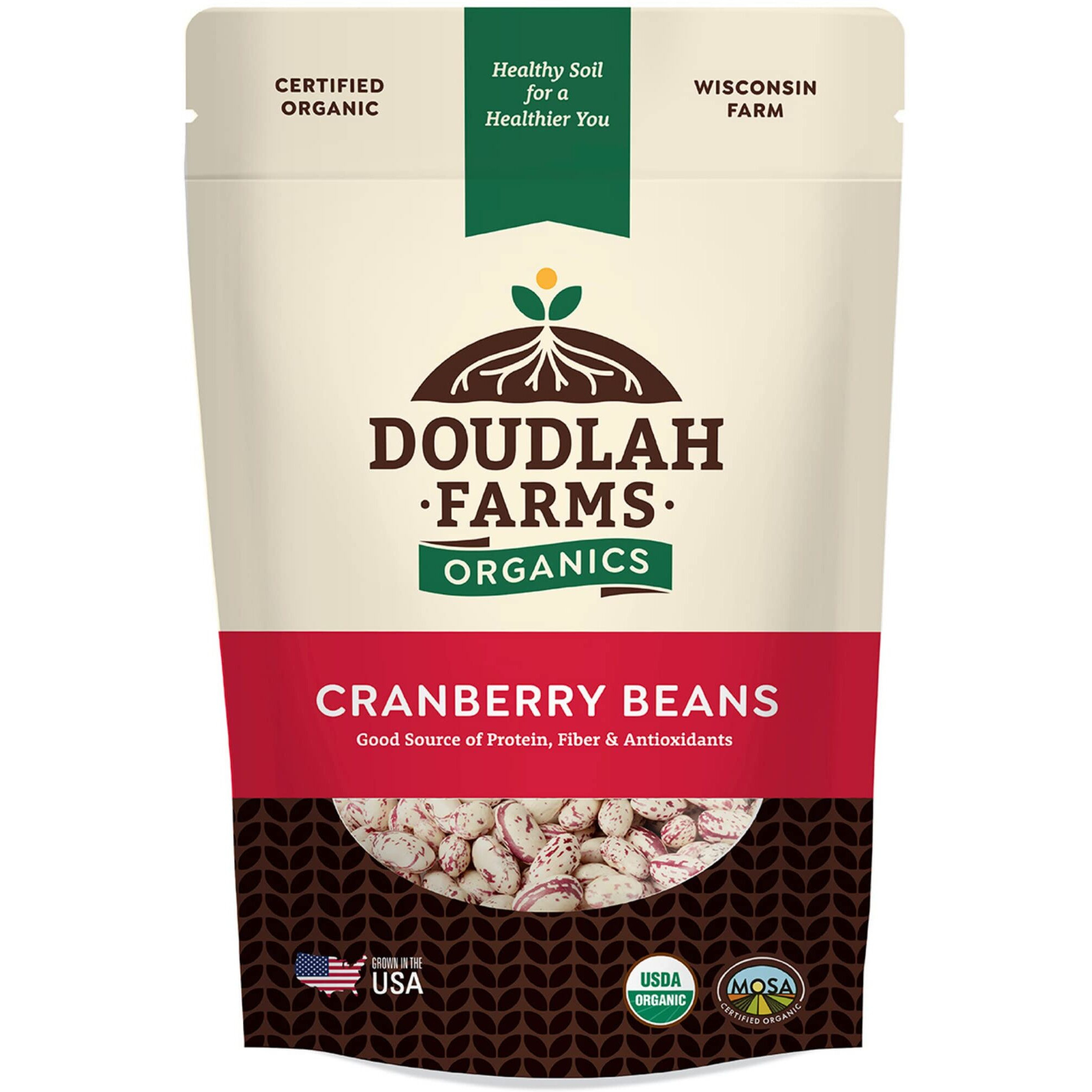 Organic Dried Cranberry Beans 1Lb Bulk By Doudlah Farms - Farmed From Regenerative Soil | Tested Clean Certified | Vegan, Non-Gmo, Grown In Usa - Fiber & Protein For Soups, Burritos, Salads, And Chili