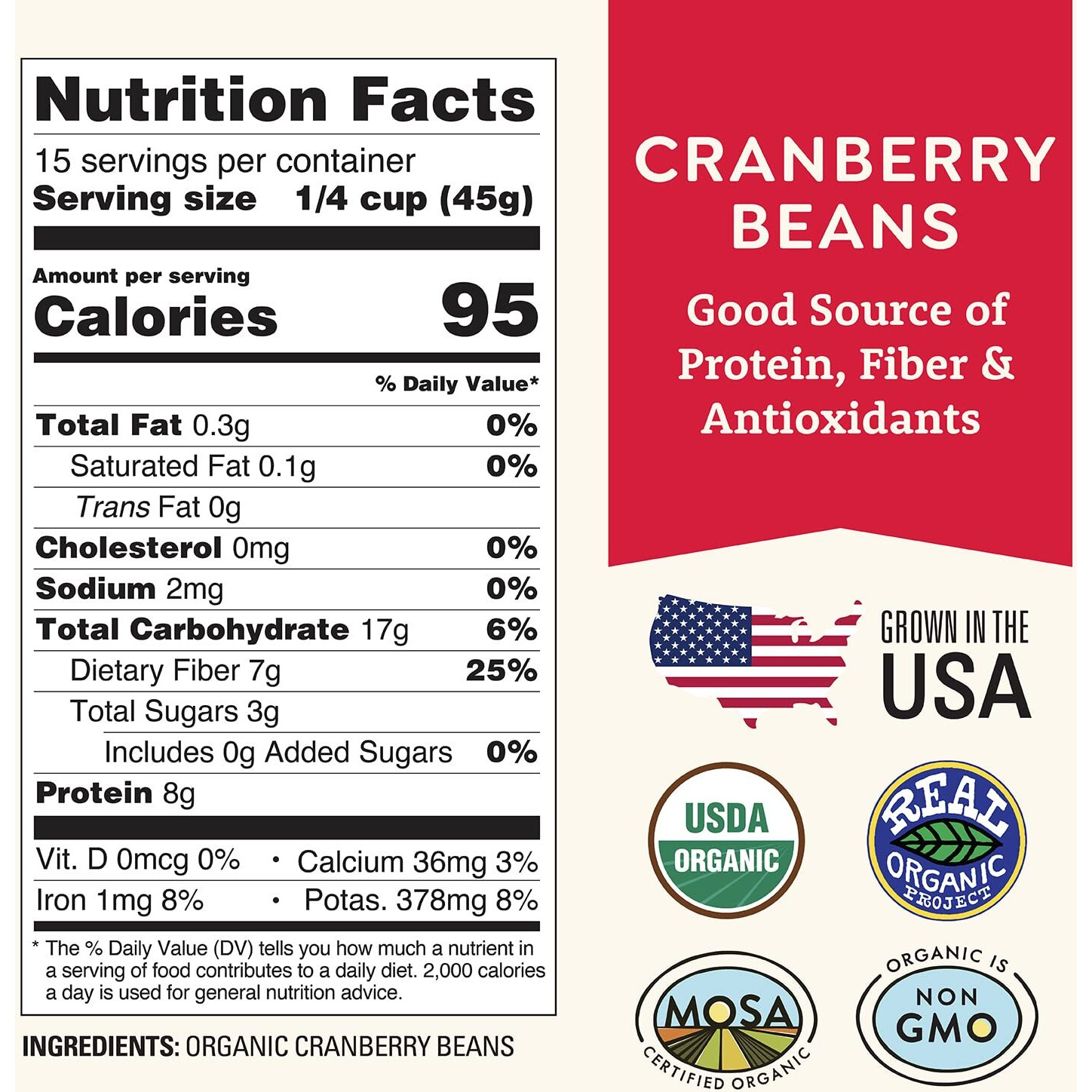Organic Dried Cranberry Beans 1Lb Bulk By Doudlah Farms - Farmed From Regenerative Soil | Tested Clean Certified | Vegan, Non-Gmo, Grown In Usa - Fiber & Protein For Soups, Burritos, Salads, And Chili