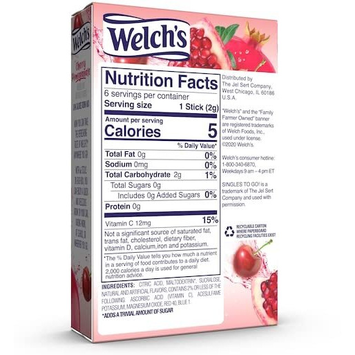Welch's Singles To Go Drink Mix Cherry Pomegranate, 6 Boxes With 6 Packets Each- 36 Total Servings