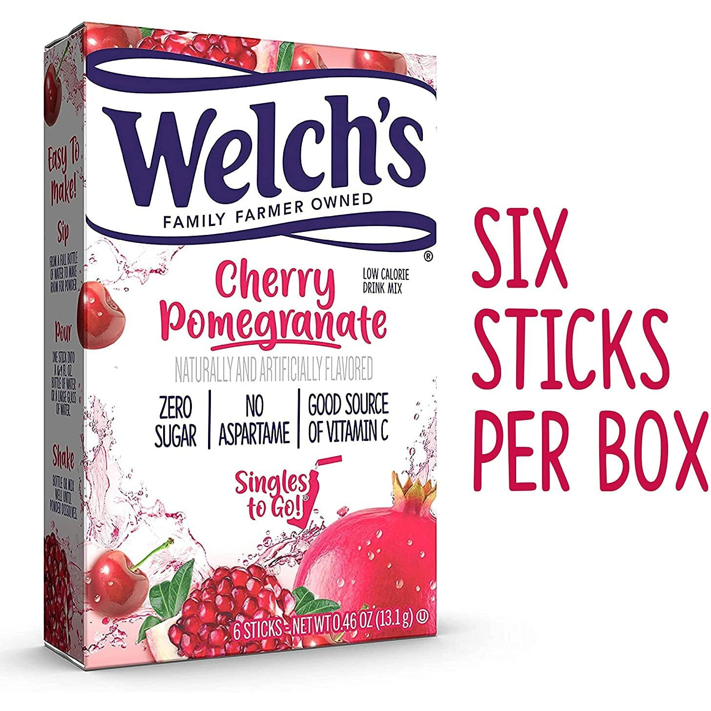 Welch's Singles To Go Drink Mix Cherry Pomegranate, 6 Boxes With 6 Packets Each- 36 Total Servings