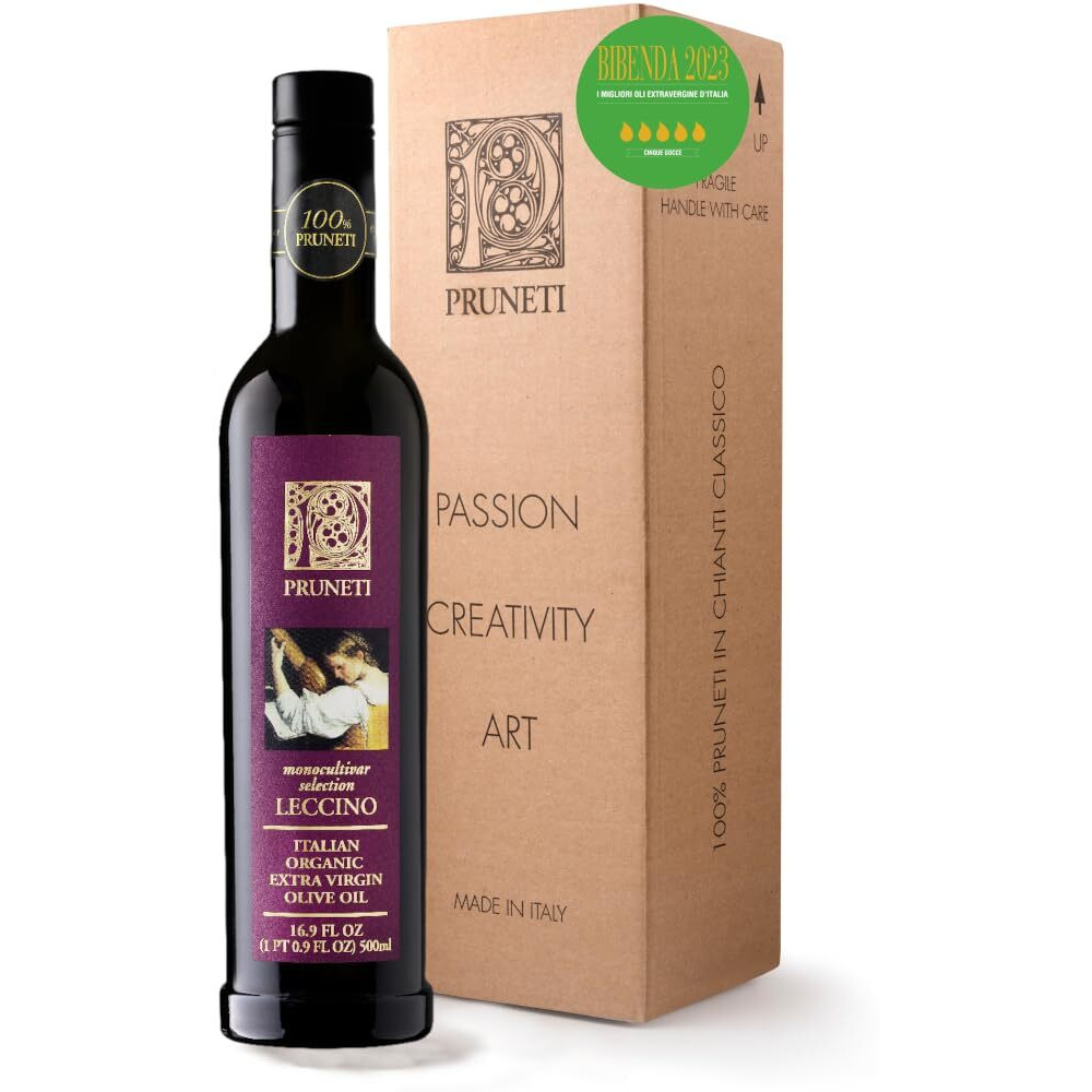 Pruneti Leccino - Medium Organic 2023-2024 Early Harvest Italian Olive Oil Extra Virgin From Tuscany, Italy - Polyphenol Rich 400+ Mg/Kg, Award Winner, Early Harvest, First Cold Pressed - 16.9 Fl Oz